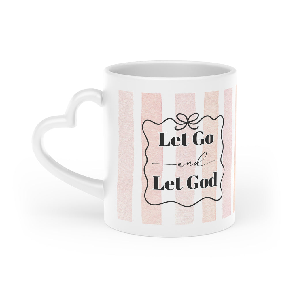 Let Go Let God Heart-Shaped Mug | Pink Stripe Faith Ceramic