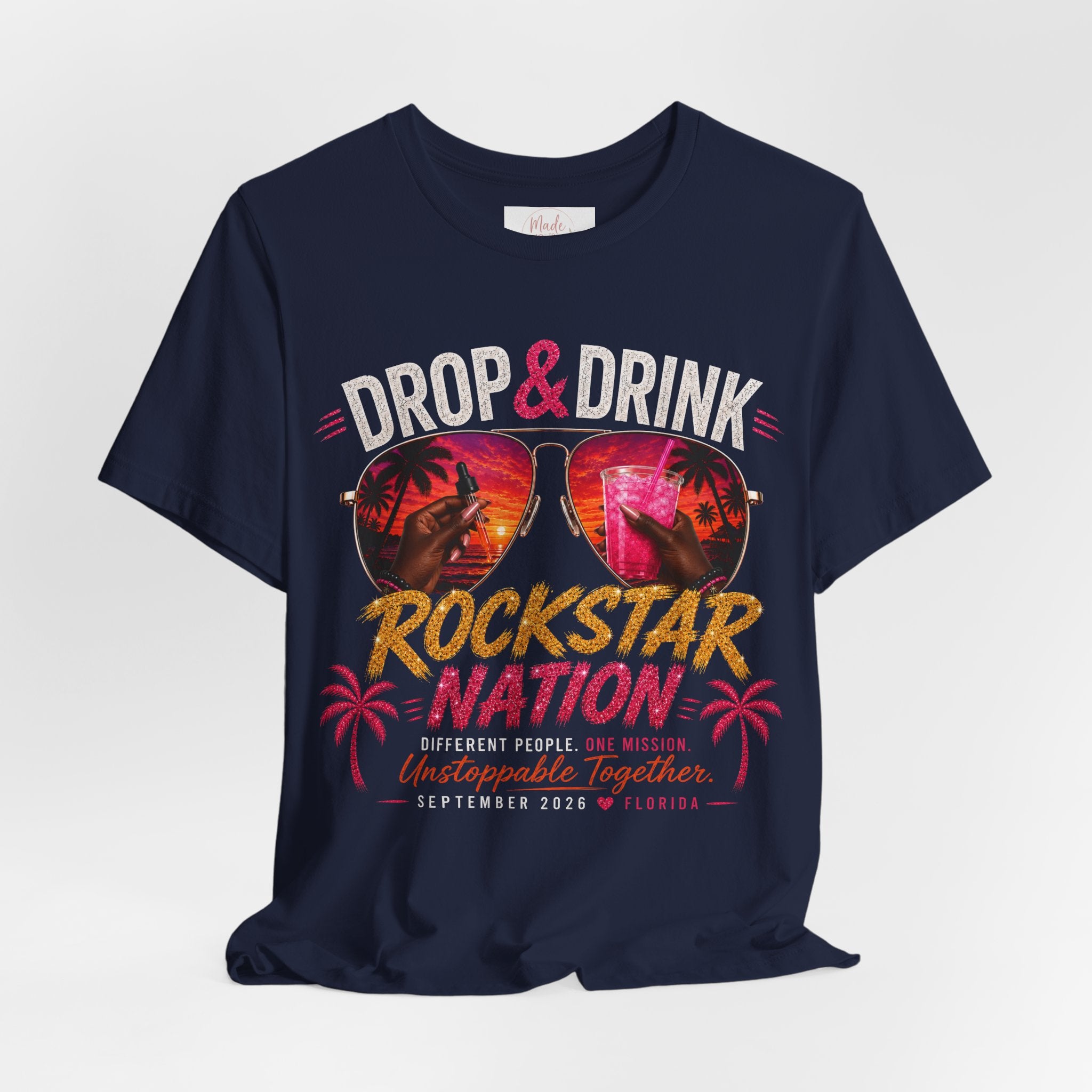 Dark Complexion (women) of Team White Drop & Drink Beach T‑Shirt –  Sunglasses Graphic