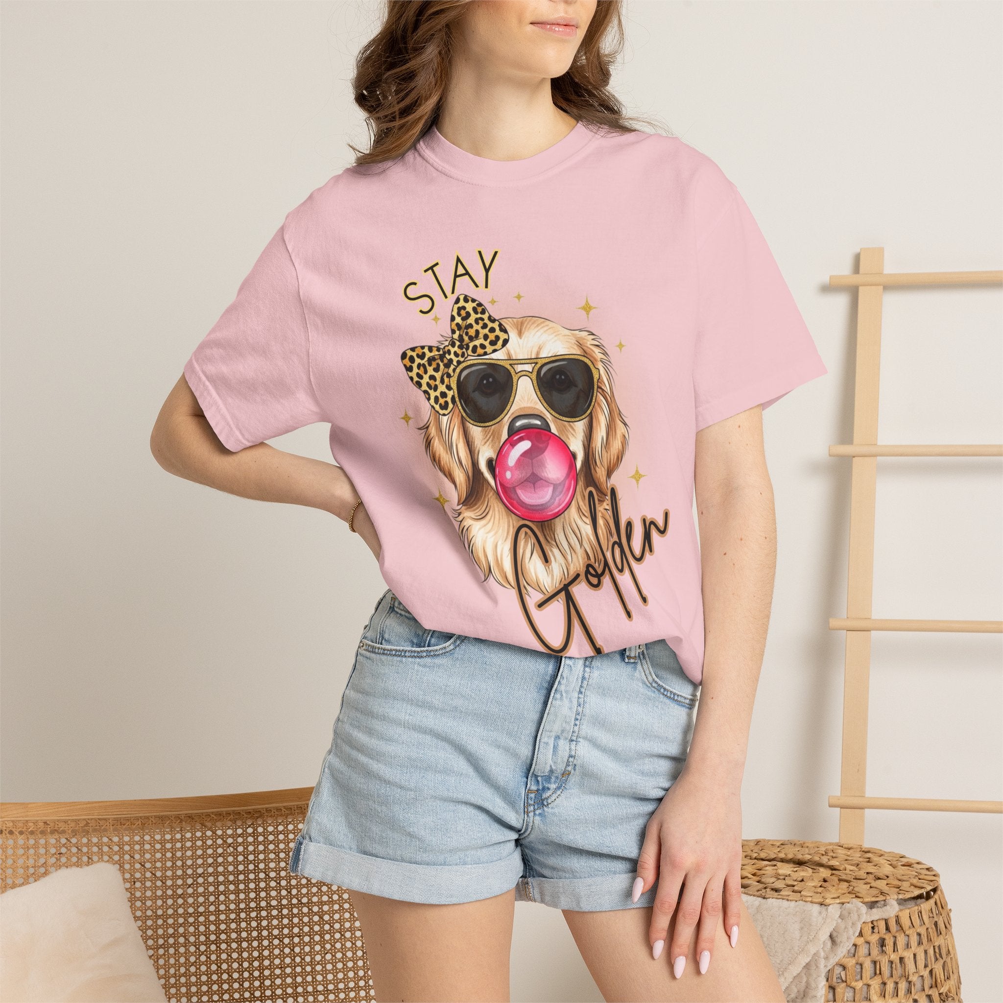 Stay Golden Retriever Shirt, Cute Dog Graphic Tee, Positive Vibes Energy, Bubble Gum Dog T Shirt, Aesthetic Pet Lover Gift, Gift for Her