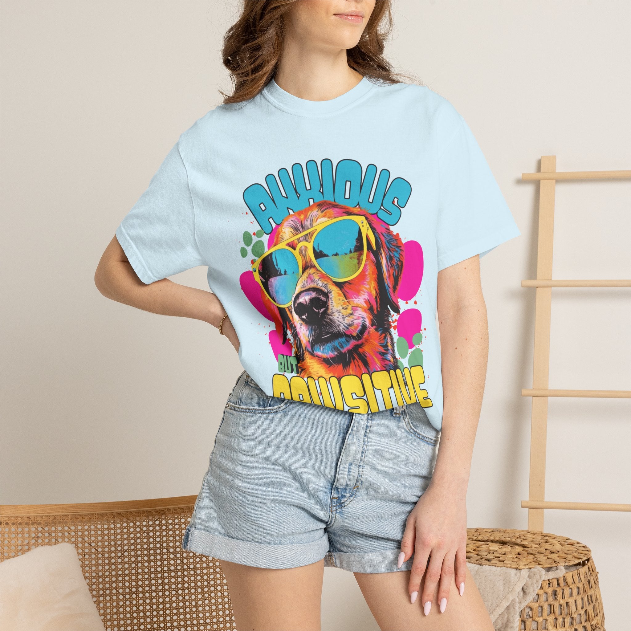 Retro Golden Retriever Shirt, Anxious but Pawsitive Tee, Mental Health Dog Mom, Comfort Colors Colorful Puppy T Shirt, Dog Lover Gift