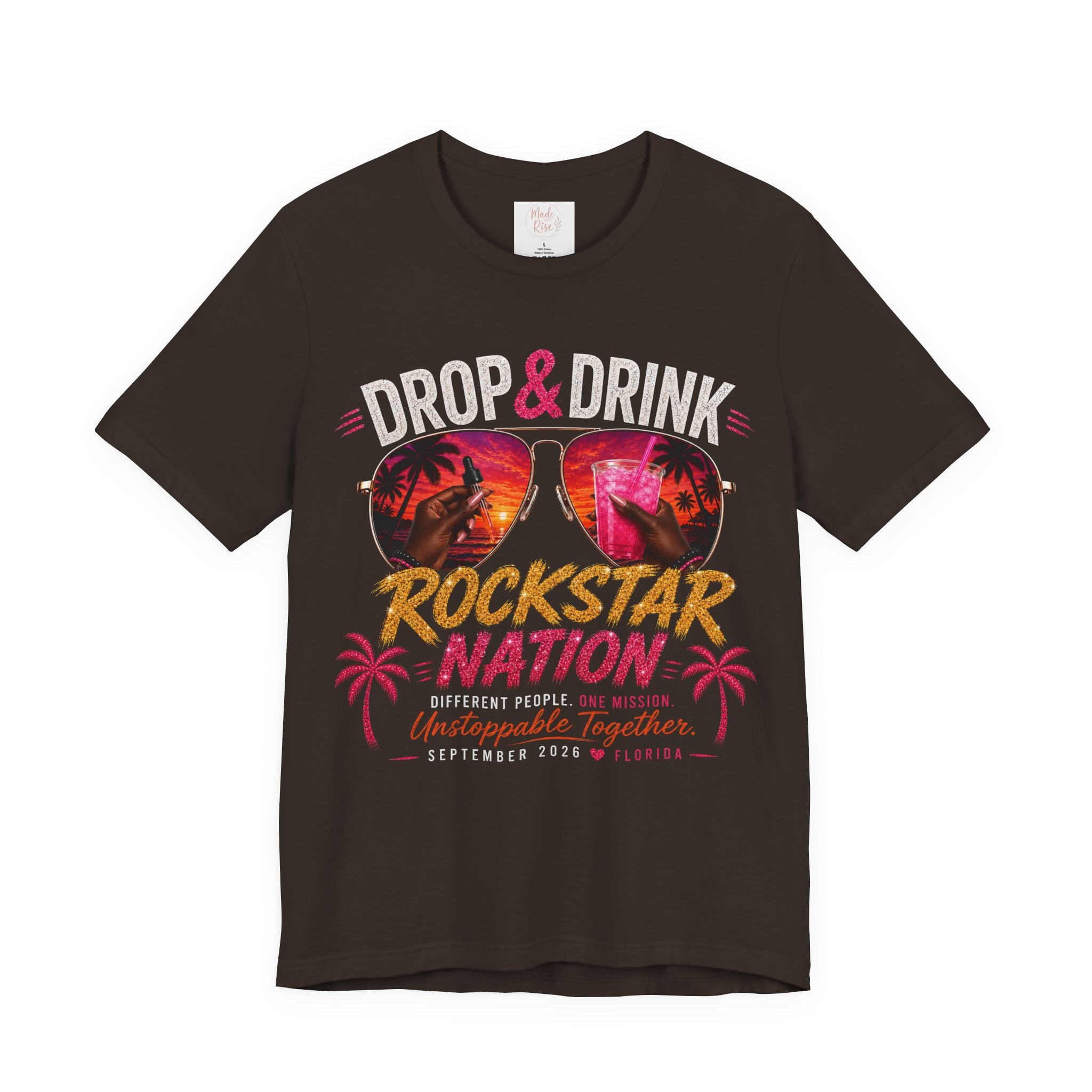 Dark Complexion (women) of Team White Drop & Drink Beach T‑Shirt –  Sunglasses Graphic