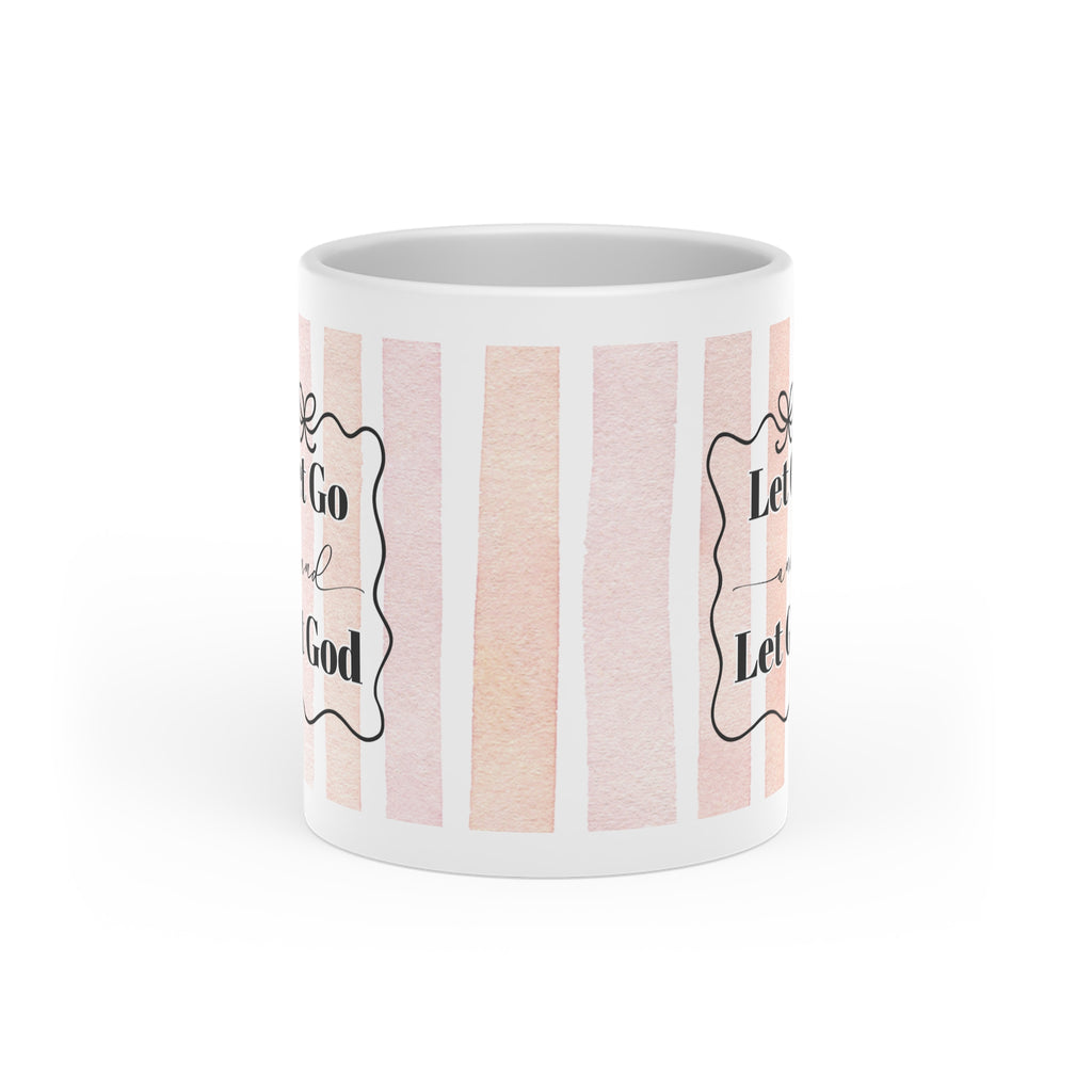 Let Go Let God Heart-Shaped Mug | Pink Stripe Faith Ceramic