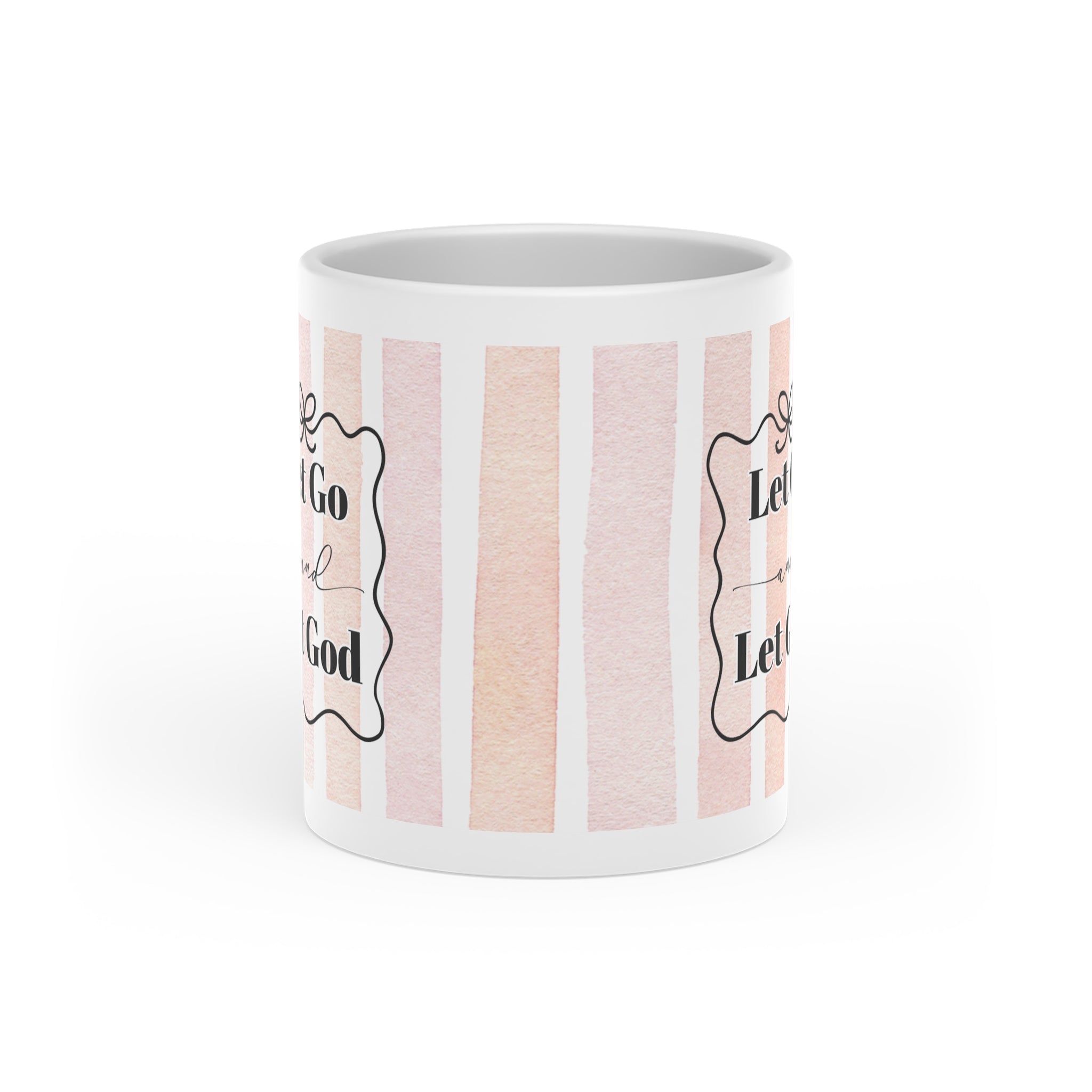 Let Go Let God Heart-Shaped Mug | Pink Stripe Faith Ceramic
