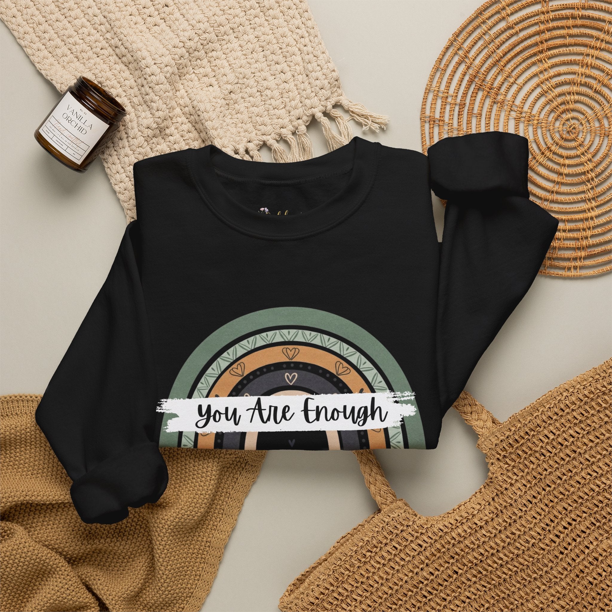 You Are Enough Sweatshirt, Mental Health Sweater, Boho Inspirational Sweatshirt, Rainbow Crewneck Sweatshirt, Cozy Crewneck Sweater