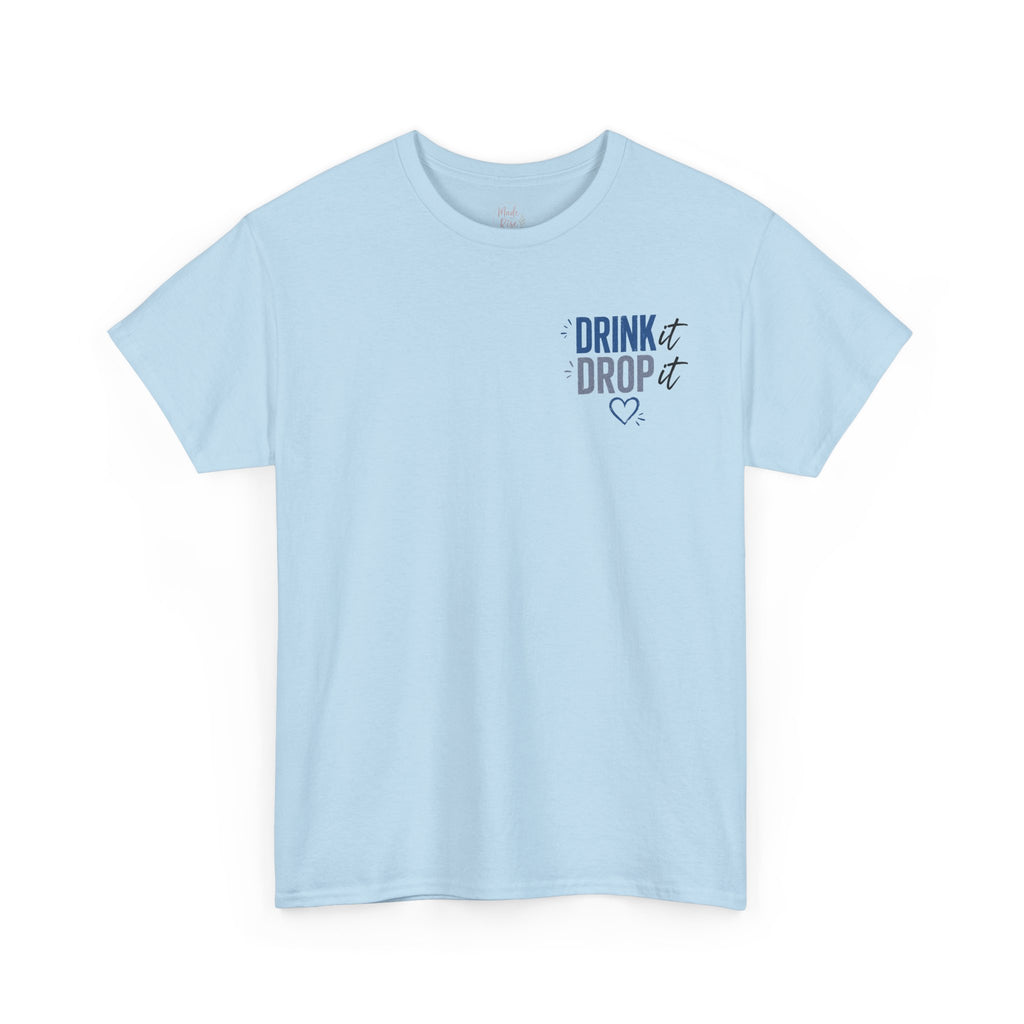 Blue Drink Drop Heart Tee — Cute Minimalist Coffee Graphic T‑Shirt