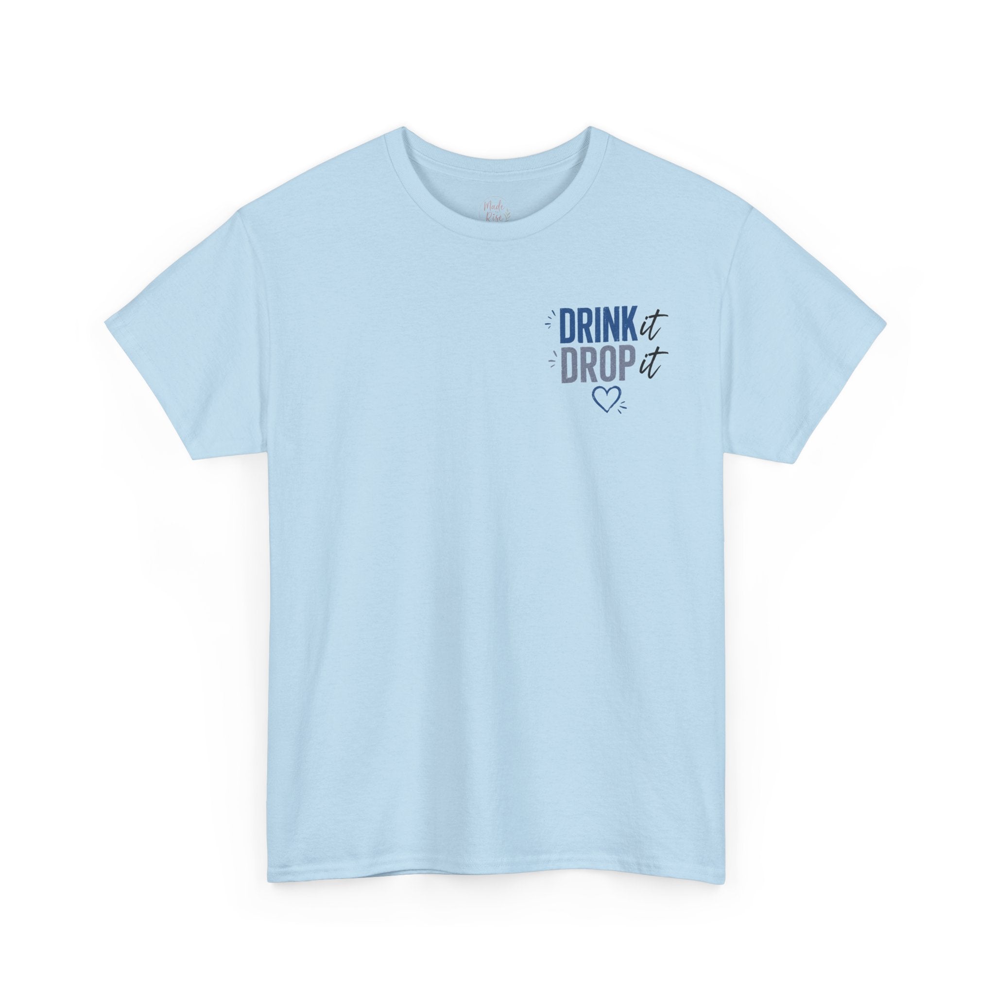 Blue Drink Drop Heart Tee — Cute Minimalist Coffee Graphic T‑Shirt