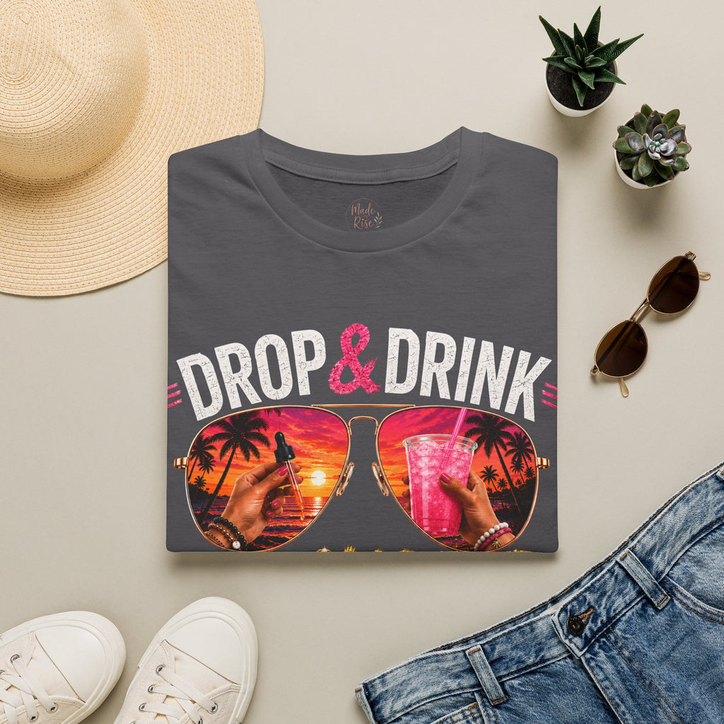 T-Shirt — Drop & Drink Club Florida Retro Palm Sunset Graphic