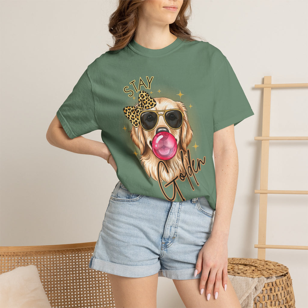 Stay Golden Retriever Shirt, Cute Dog Graphic Tee, Positive Vibes Energy, Bubble Gum Dog T Shirt, Aesthetic Pet Lover Gift, Gift for Her