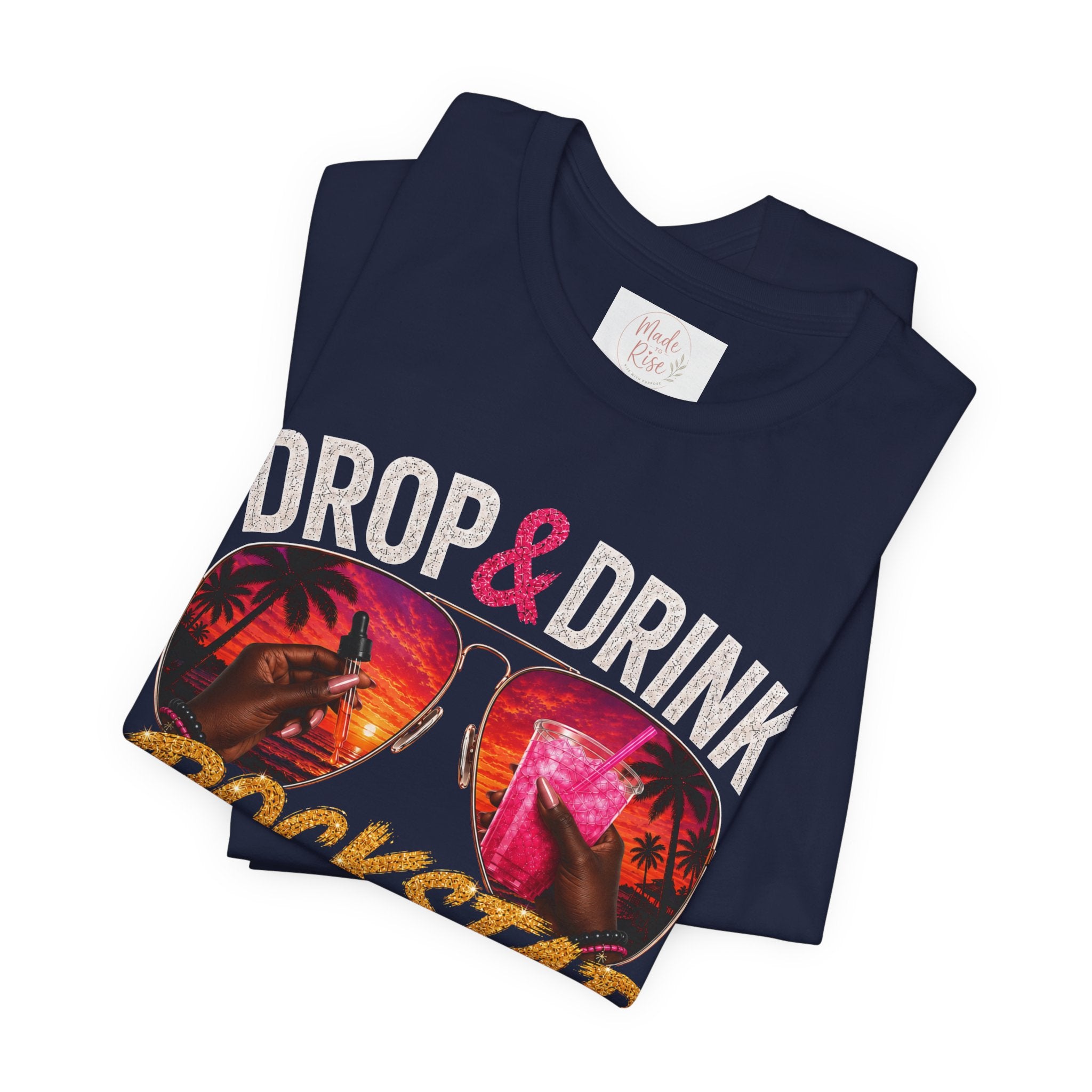 Dark Complexion (women) of Team White Drop & Drink Beach T‑Shirt –  Sunglasses Graphic