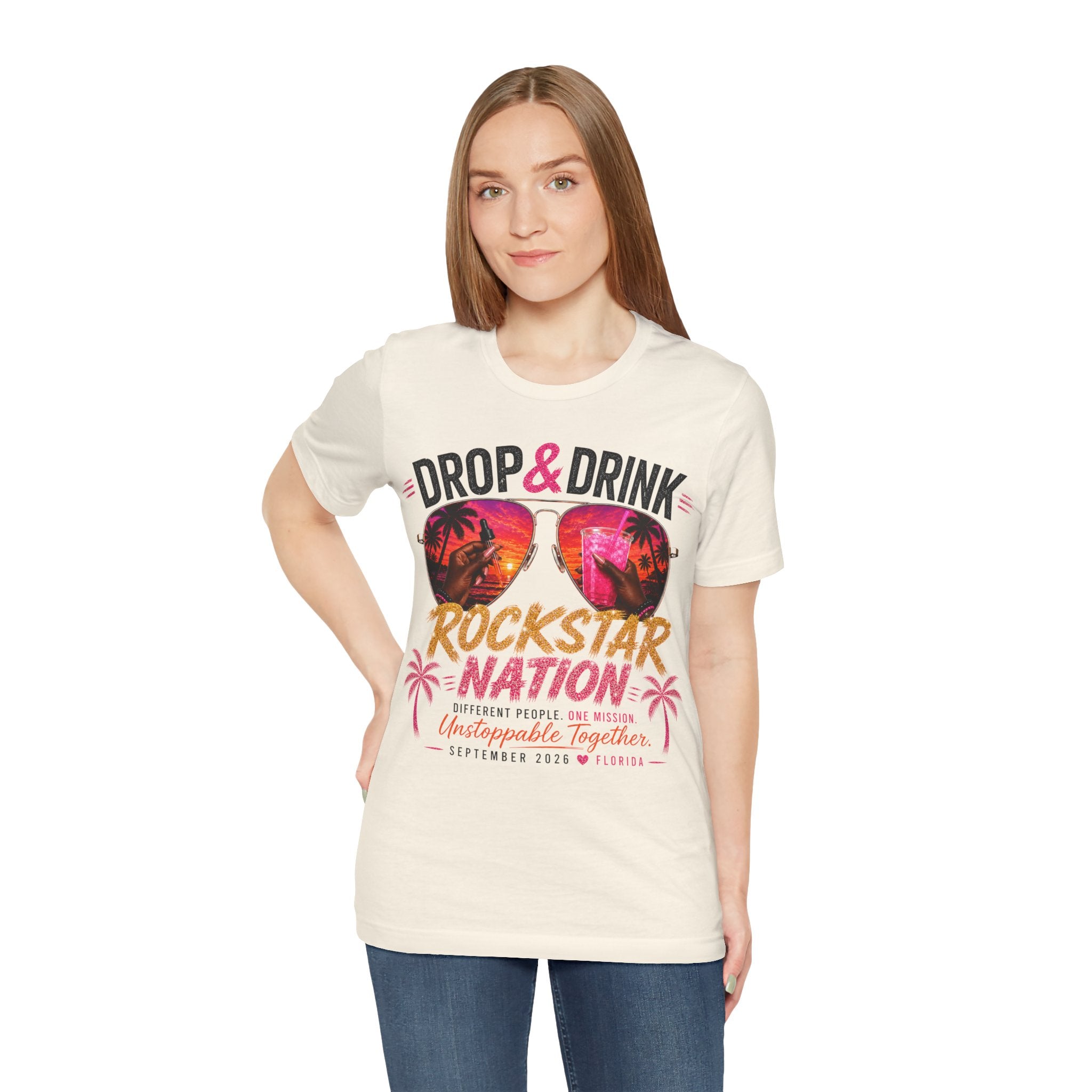 Dark Complexion (women) of Team Black Drop & Drink Beach T‑Shirt –  Sunglasses Graphic