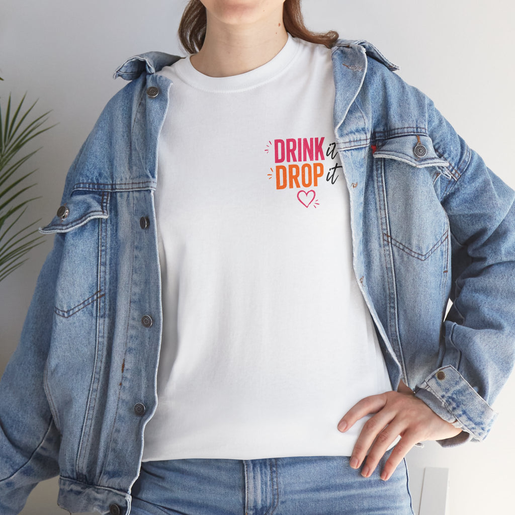 Drink Drop Heart Tee — Cute Minimalist Coffee Graphic T‑Shirt