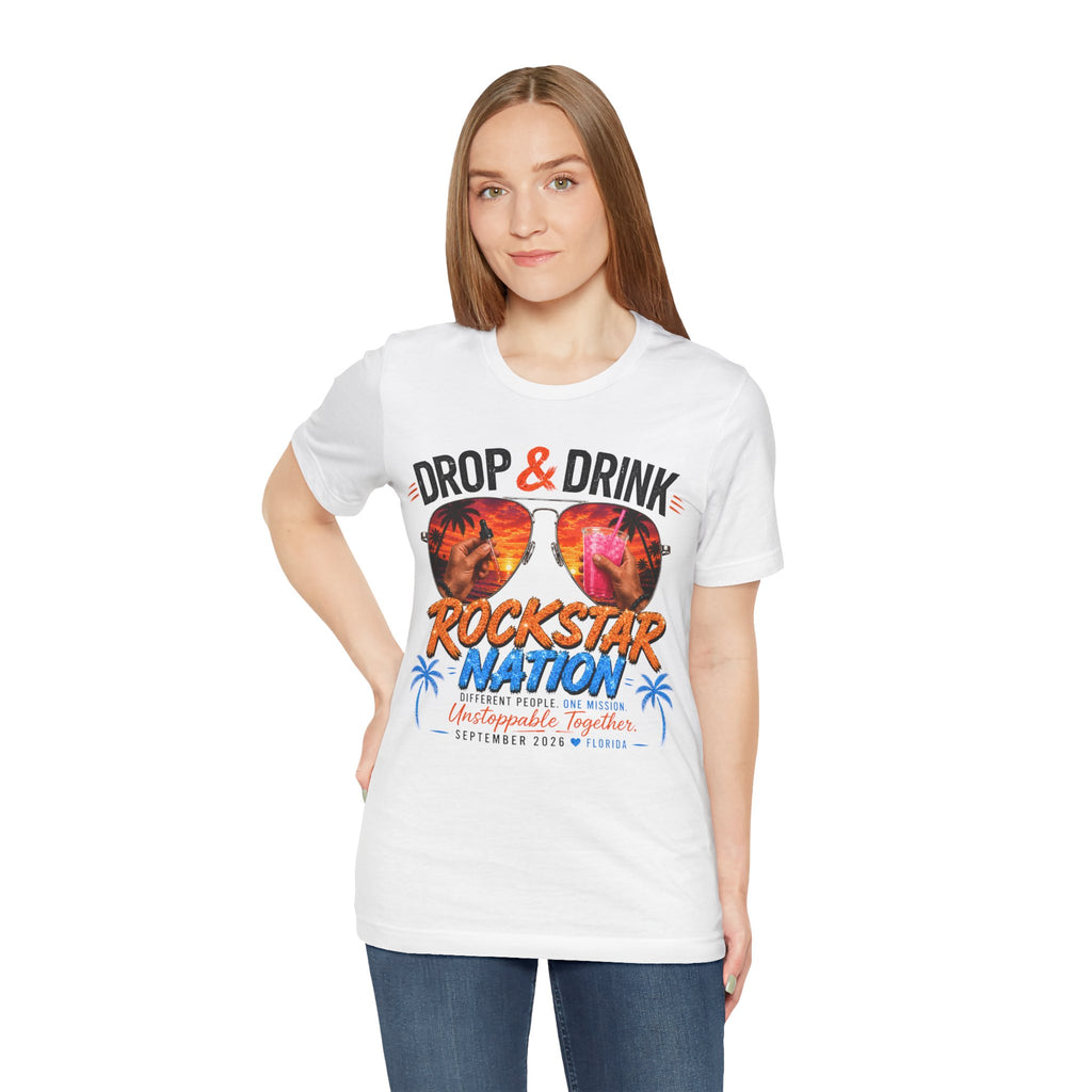 Team Drop & Drink Beach T‑Shirt – Most Likely to Change Lives Sunglasses Graphic