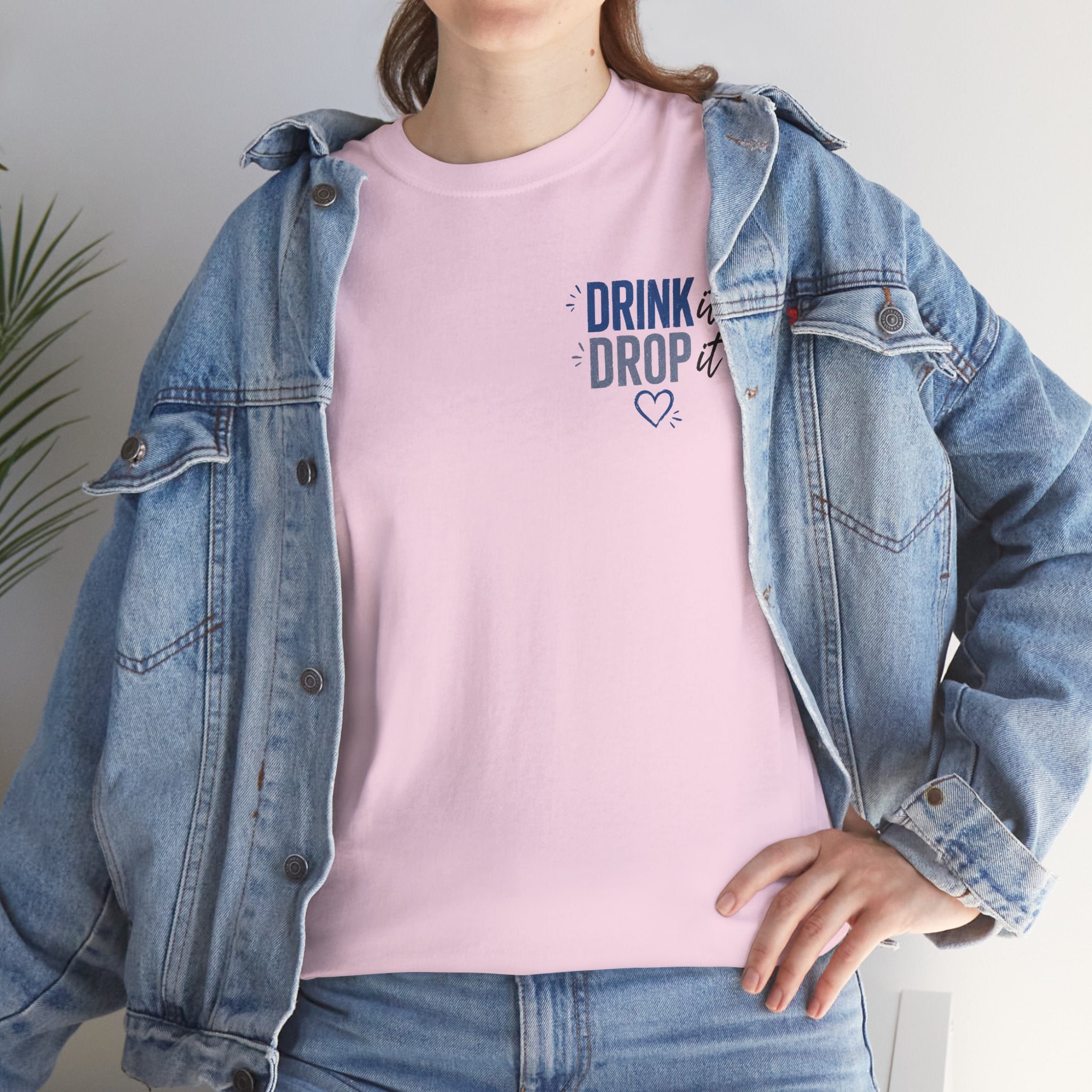 Blue Drink Drop Heart Tee — Cute Minimalist Coffee Graphic T‑Shirt