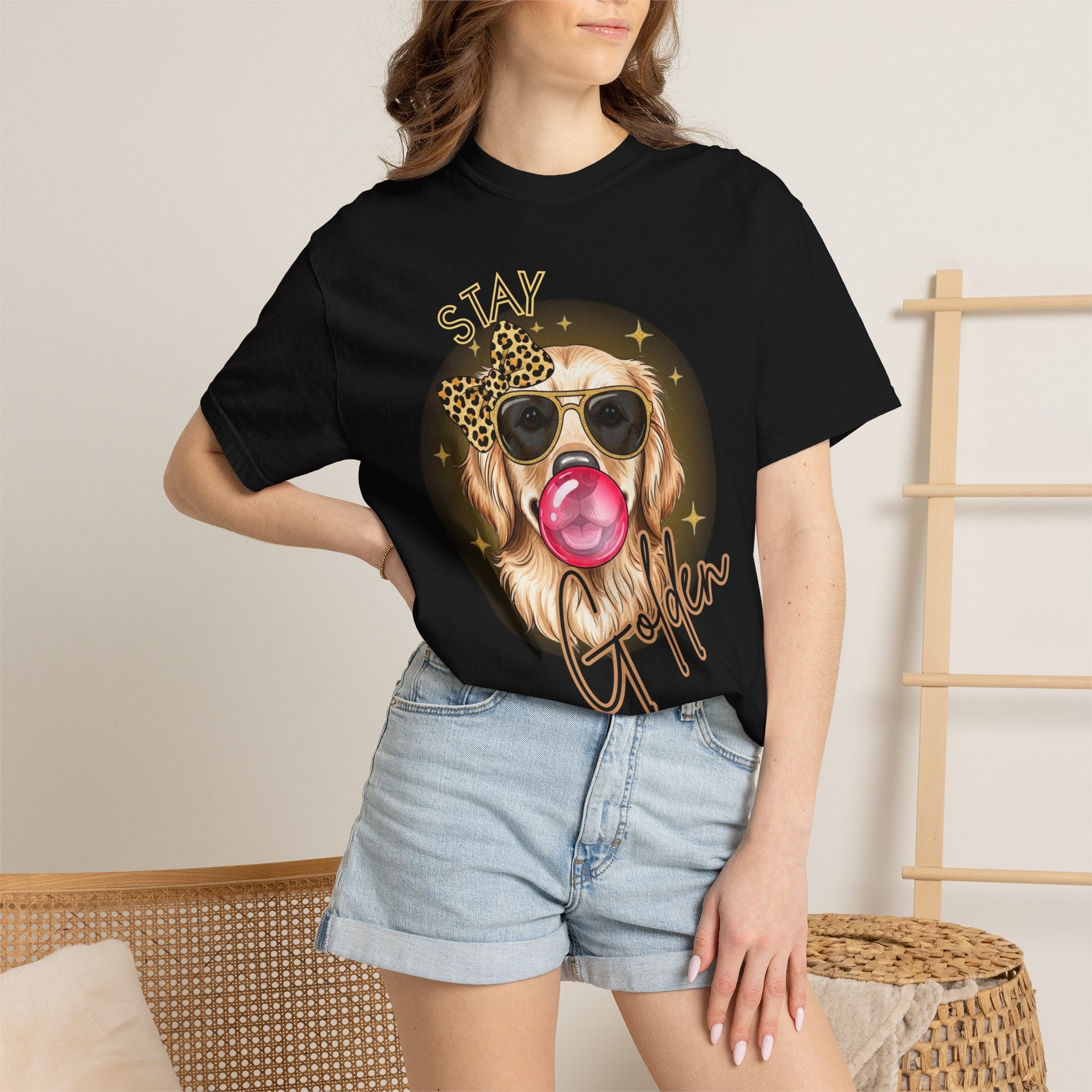 Stay Golden Retriever Shirt, Cute Dog Graphic Tee, Positive Vibes Energy, Bubble Gum Dog T Shirt, Aesthetic Pet Lover Gift, Gift for Her