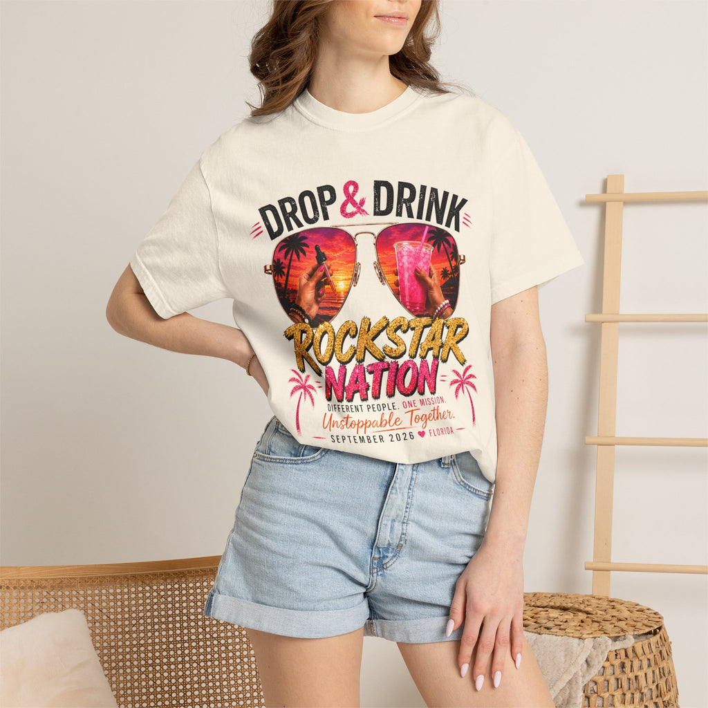 Unisex Drop & Drink Change Lives T-Shirt — Firefighter Sunglasses Graphic Tee