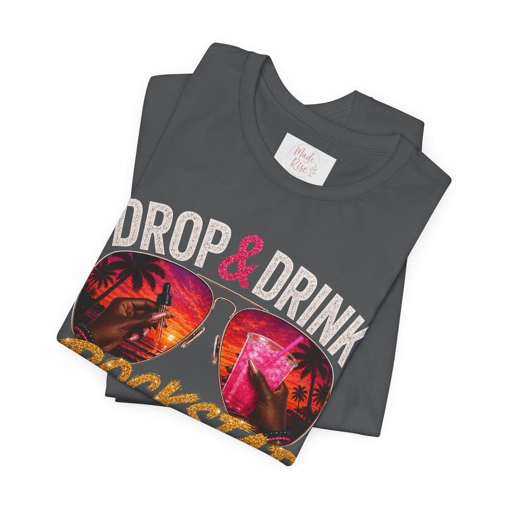Dark Complexion (women) of Team White Drop & Drink Beach T‑Shirt –  Sunglasses Graphic
