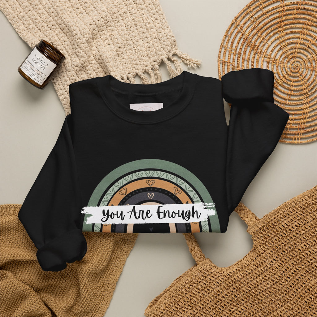 You Are Enough Sweatshirt, Mental Health Sweater, Boho Inspirational Sweatshirt, Rainbow Crewneck Sweatshirt, Cozy Crewneck Sweater