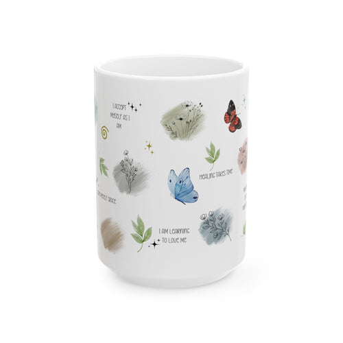 Butterflies and Botanicals Affirmations Mug Ceramic Coffee Cup Daily Reminders Gift Mental Health Awareness kitchen Gift for Her
