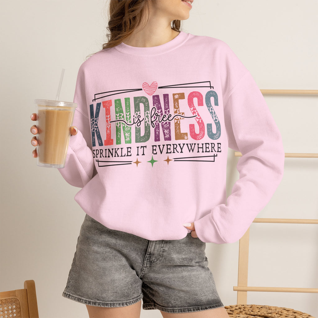 Kindness Is Free Sweatshirt, Retro Pastel Graphic Crewneck, Inspirational Teacher Gift, Gildan 18000 Cozy Fun Pullover