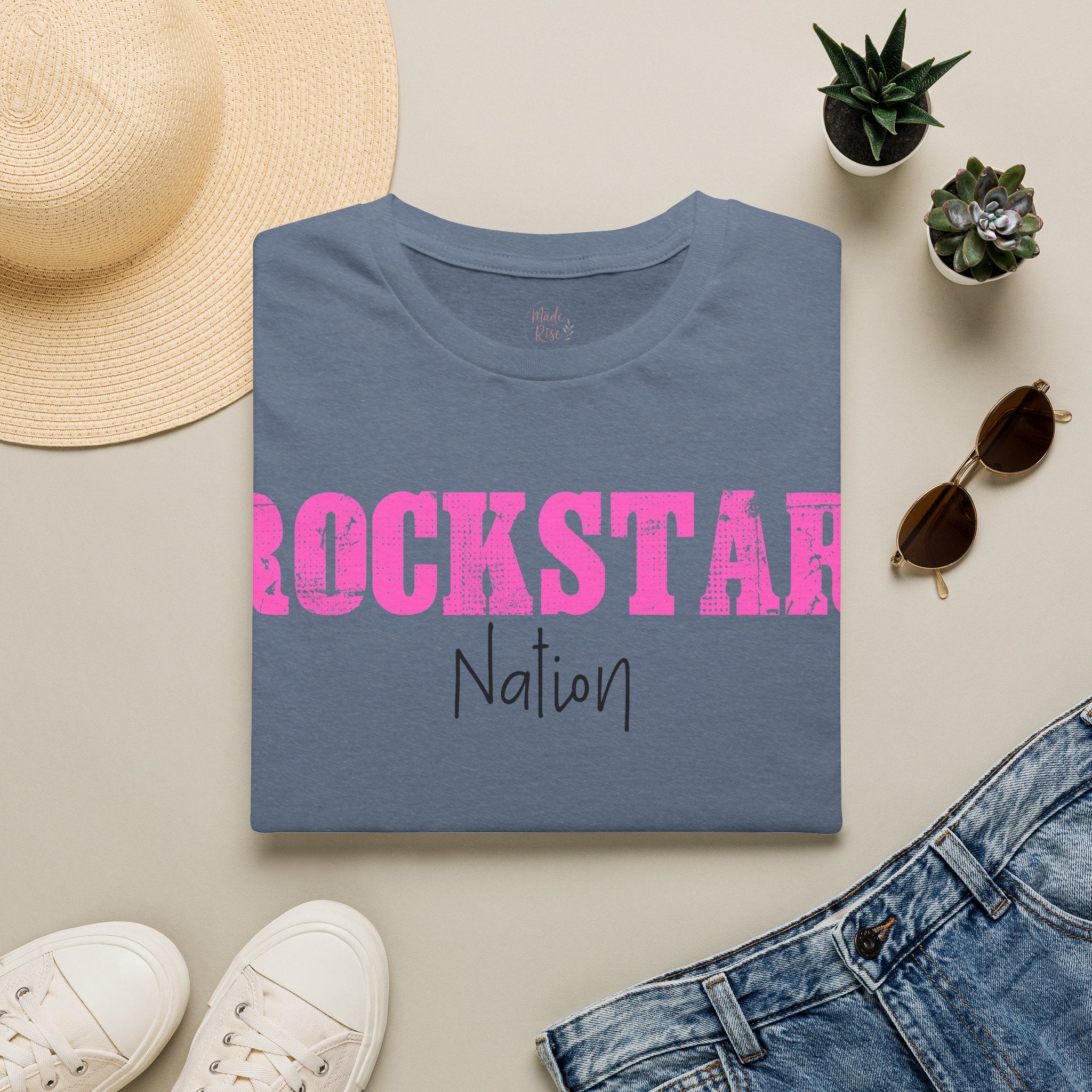 Rockstar Nation T-Shirt — Pink Distressed Graphic Tee