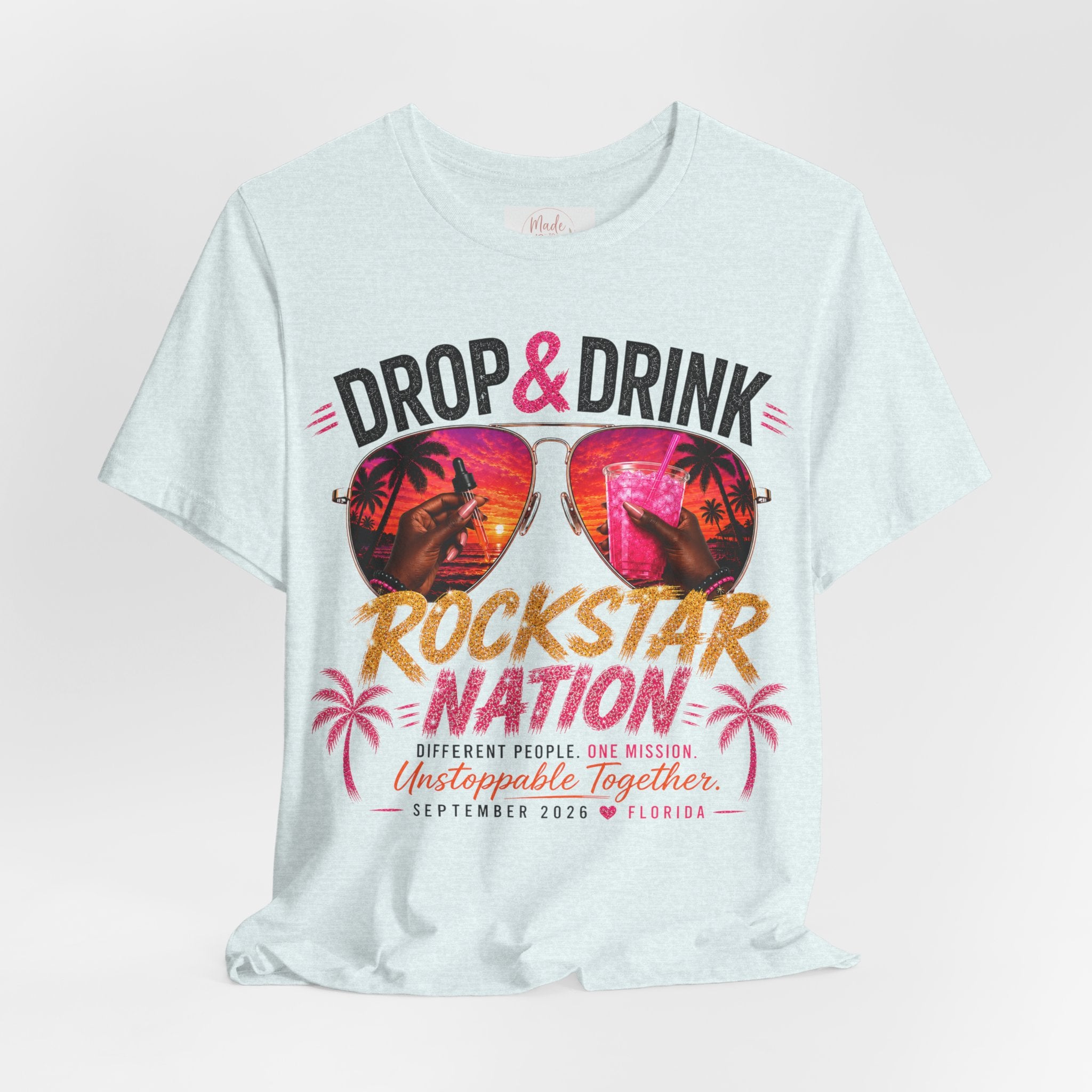 Dark Complexion (women) of Team Black Drop & Drink Beach T‑Shirt –  Sunglasses Graphic