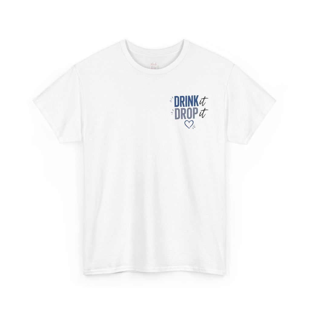 Blue Drink Drop Heart Tee — Cute Minimalist Coffee Graphic T‑Shirt