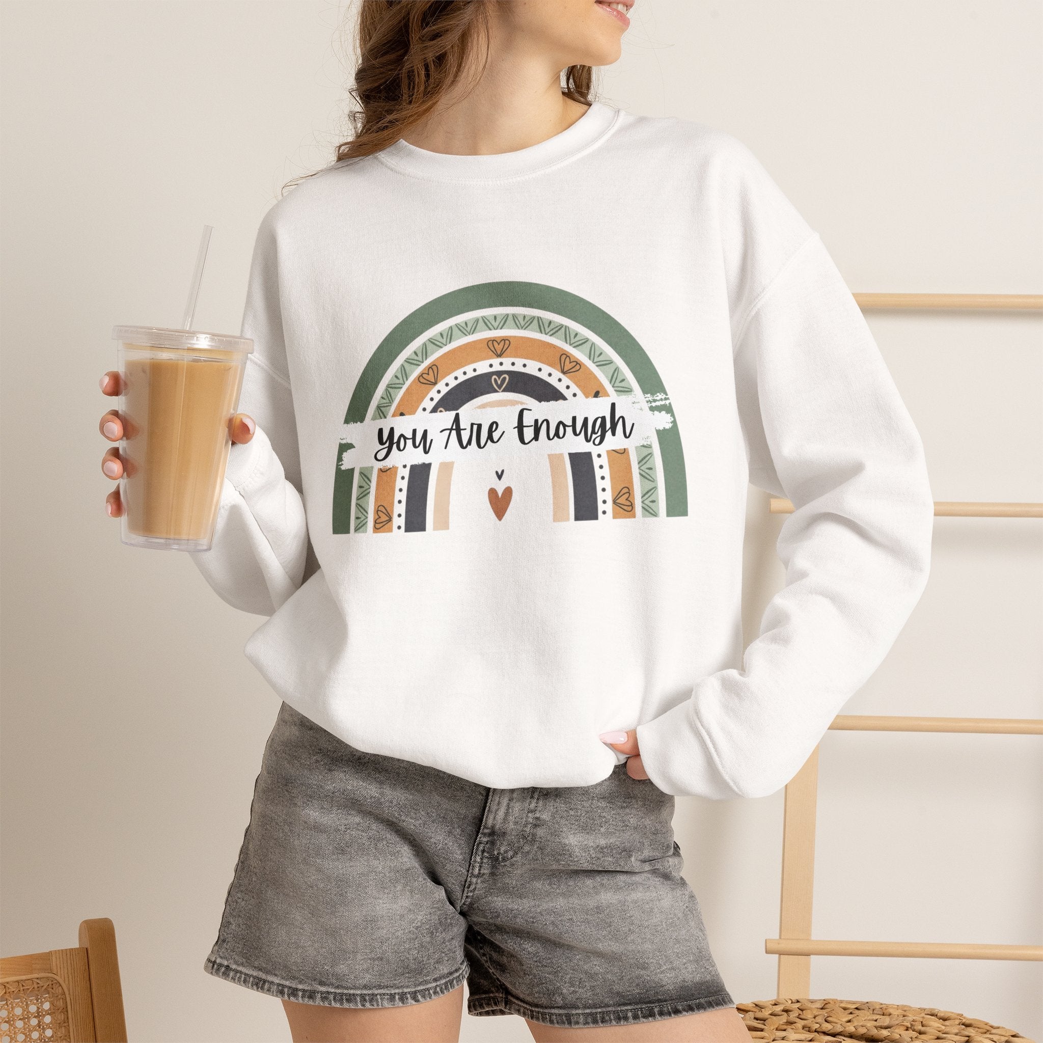You Are Enough Sweatshirt, Mental Health Sweater, Boho Inspirational Sweatshirt, Rainbow Crewneck Sweatshirt, Cozy Crewneck Sweater