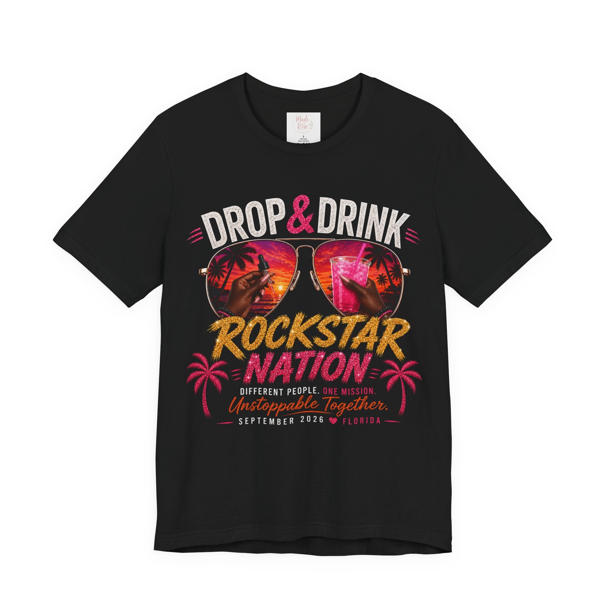 Dark Complexion (women) of Team White Drop & Drink Beach T‑Shirt –  Sunglasses Graphic