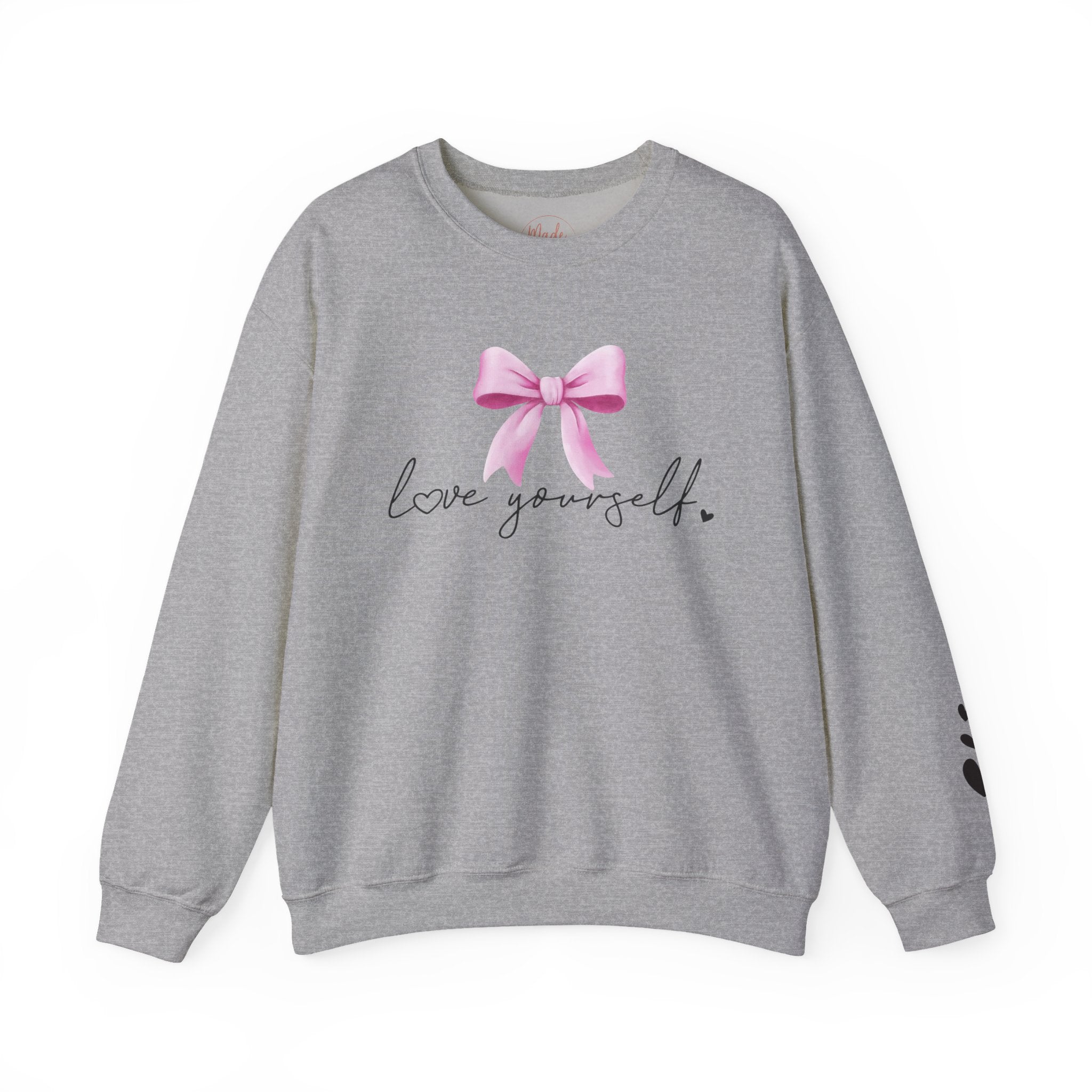 Love Yourself Sweatshirt, Self Love Crewneck Sweatshirt, Motivational Sweatshirt, Pink Bow Sweater, Mental Health Shirt, Positive Apparel