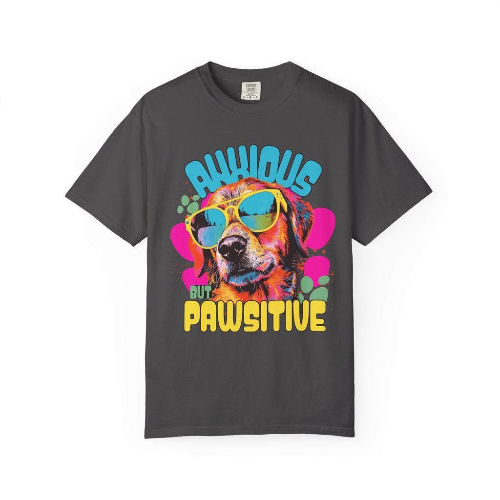 Retro Golden Retriever Shirt, Anxious but Pawsitive Tee, Mental Health Dog Mom, Comfort Colors Colorful Puppy T Shirt, Dog Lover Gift