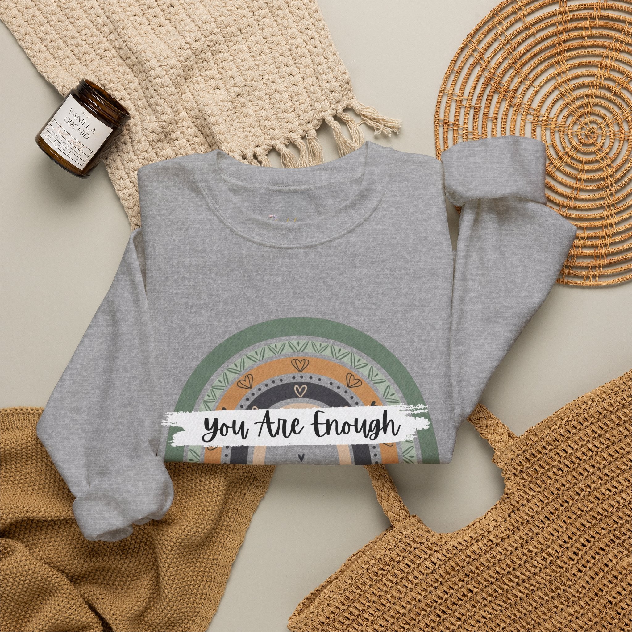 You Are Enough Sweatshirt, Mental Health Sweater, Boho Inspirational Sweatshirt, Rainbow Crewneck Sweatshirt, Cozy Crewneck Sweater