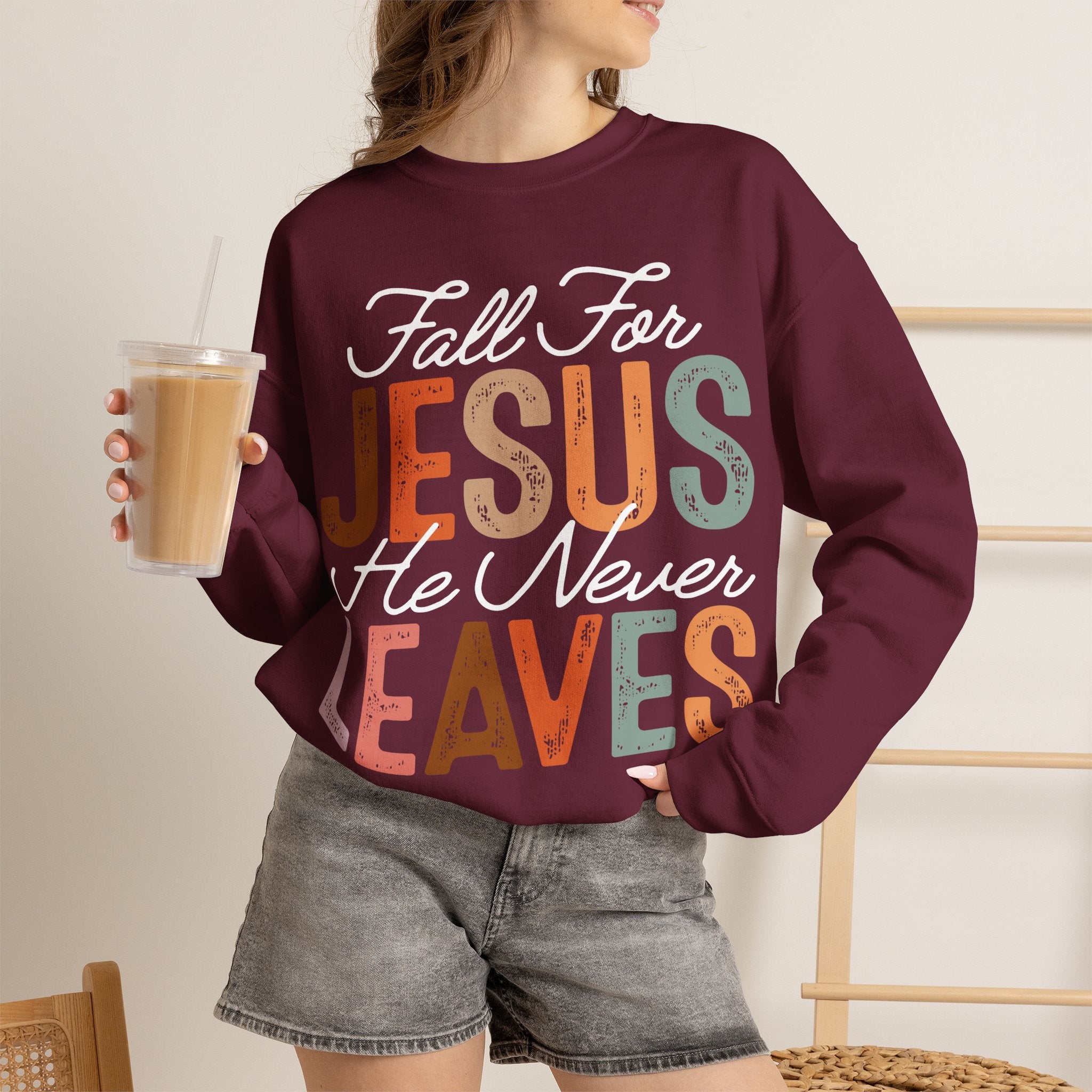 Fall For Jesus  Sweatshirt — Christian Faith Typography Crewneck