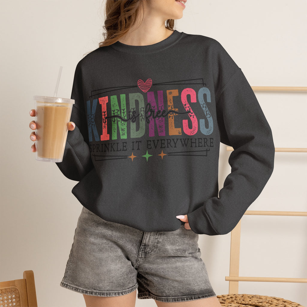 Kindness Is Free Sweatshirt, Retro Pastel Graphic Crewneck, Inspirational Teacher Gift, Gildan 18000 Cozy Fun Pullover