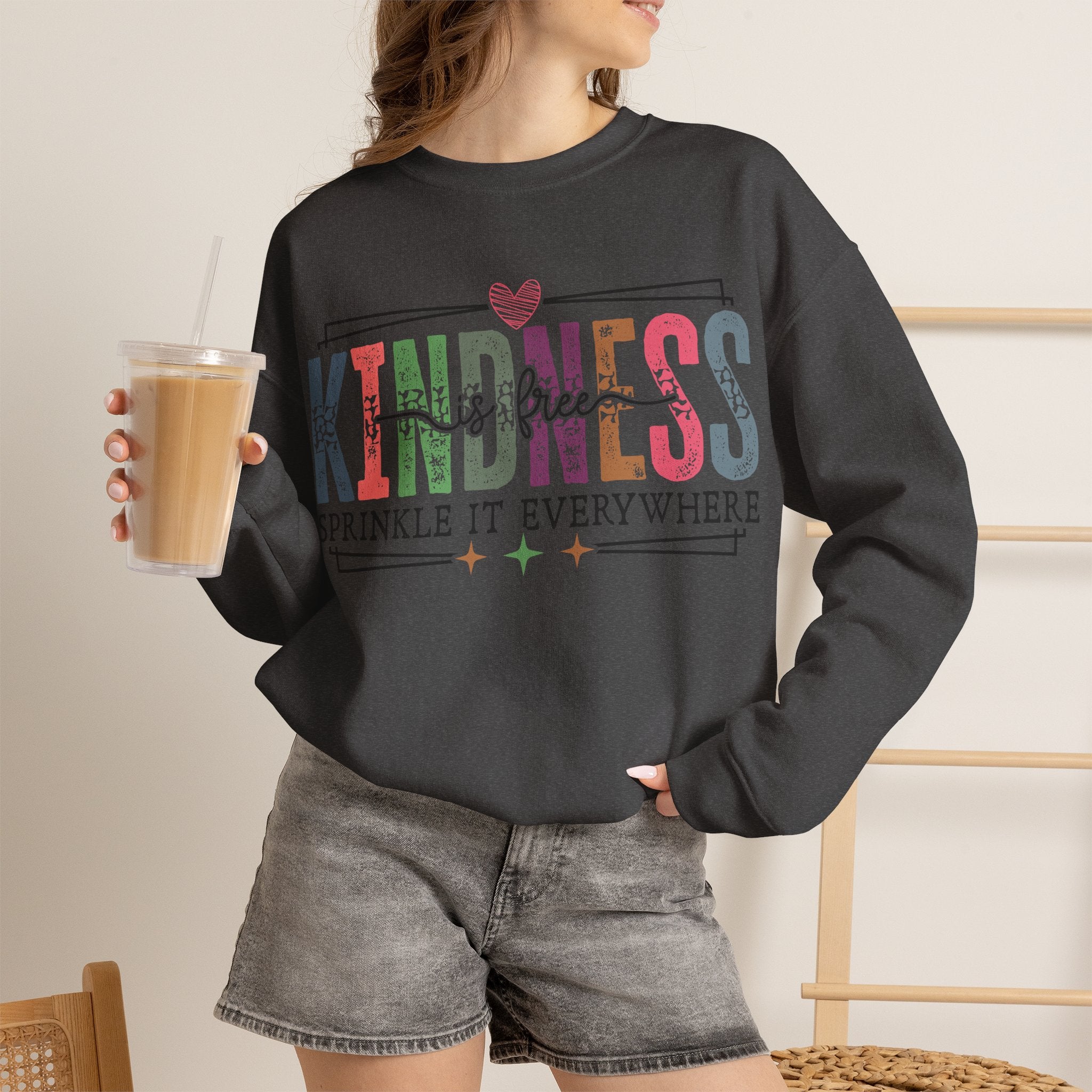 Kindness Is Free Sweatshirt, Retro Pastel Graphic Crewneck, Inspirational Teacher Gift, Gildan 18000 Cozy Fun Pullover