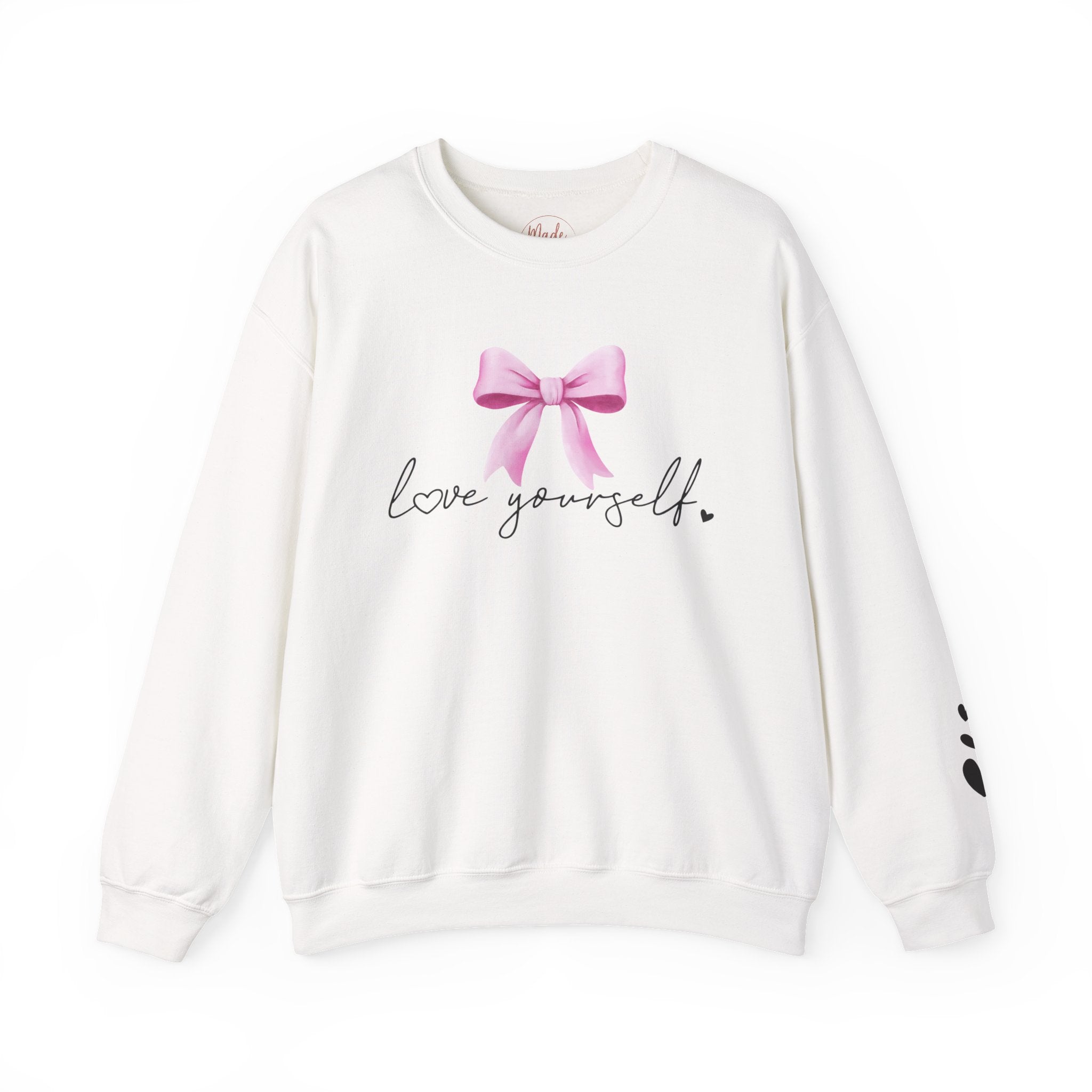 Love Yourself Sweatshirt, Self Love Crewneck Sweatshirt, Motivational Sweatshirt, Pink Bow Sweater, Mental Health Shirt, Positive Apparel
