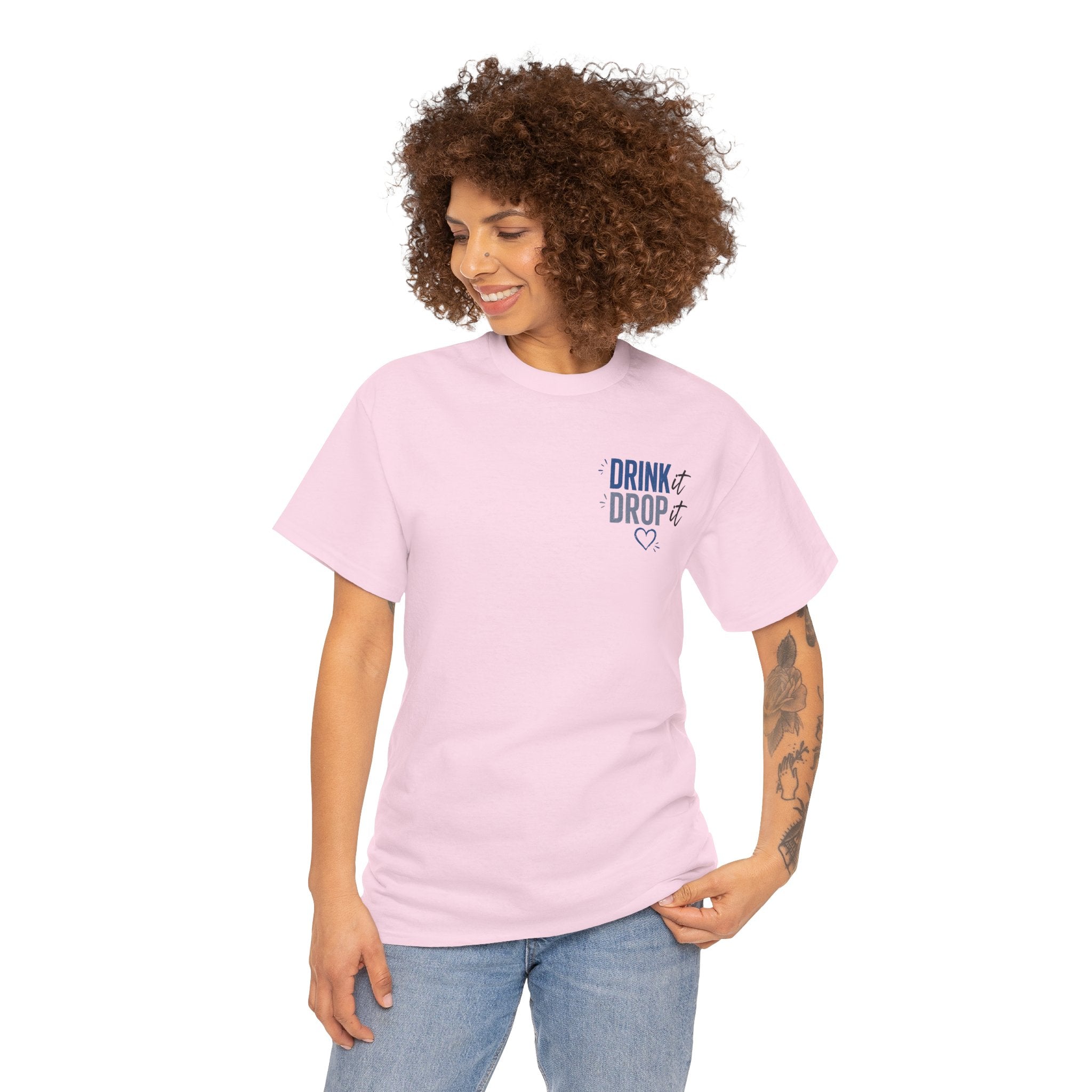 Blue Drink Drop Heart Tee — Cute Minimalist Coffee Graphic T‑Shirt