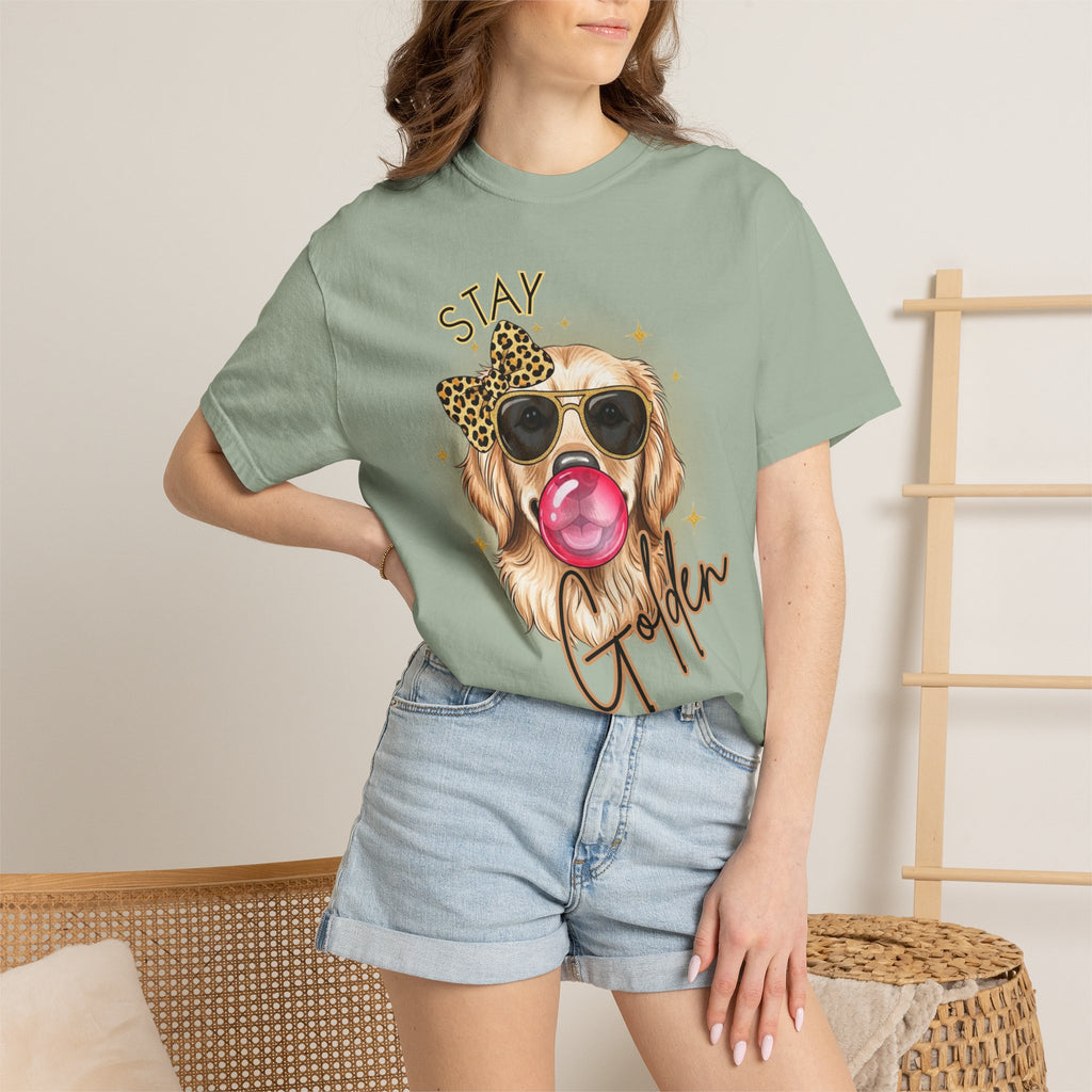 Stay Golden Retriever Shirt, Cute Dog Graphic Tee, Positive Vibes Energy, Bubble Gum Dog T Shirt, Aesthetic Pet Lover Gift, Gift for Her