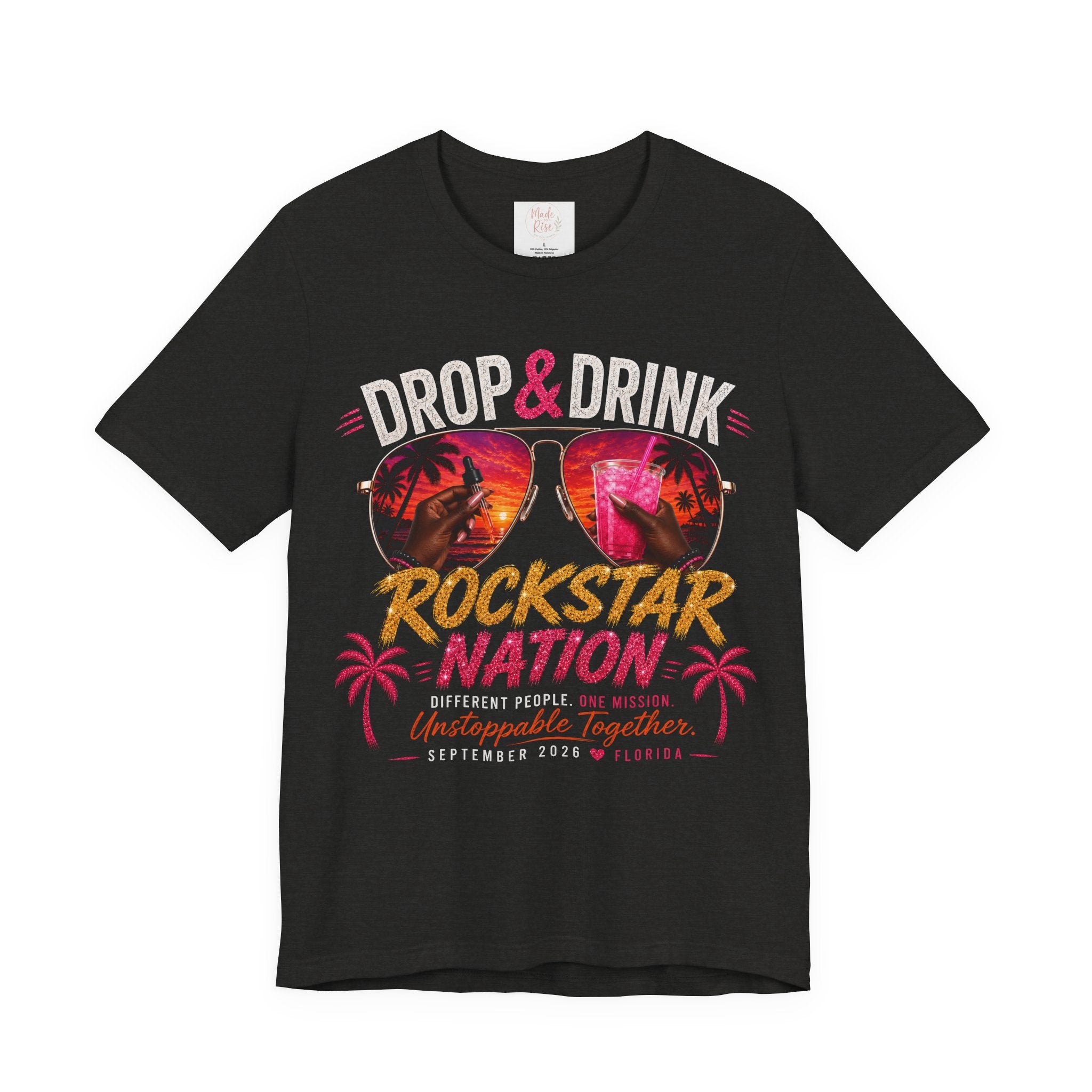 Dark Complexion (women) of Team White Drop & Drink Beach T‑Shirt –  Sunglasses Graphic