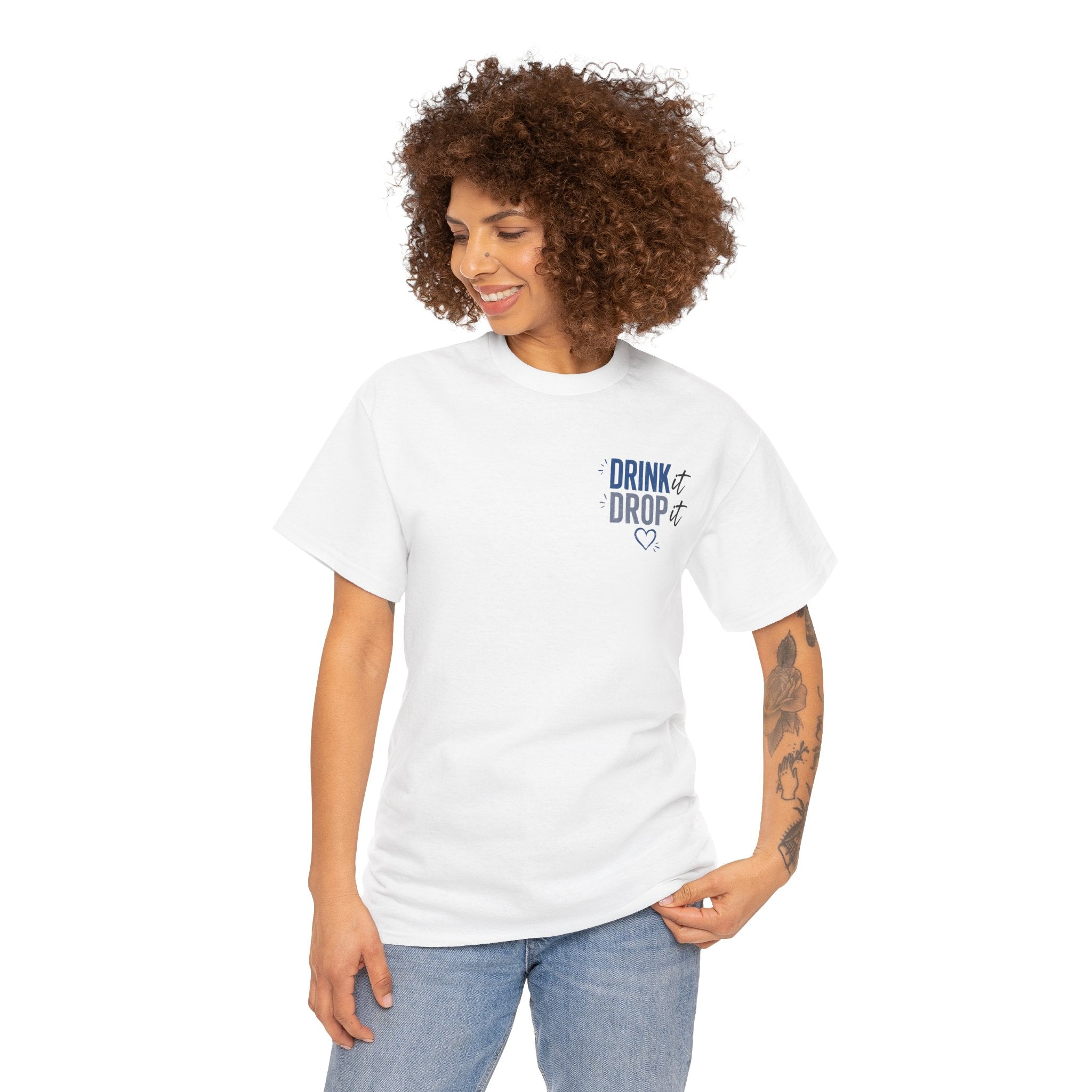 Blue Drink Drop Heart Tee — Cute Minimalist Coffee Graphic T‑Shirt