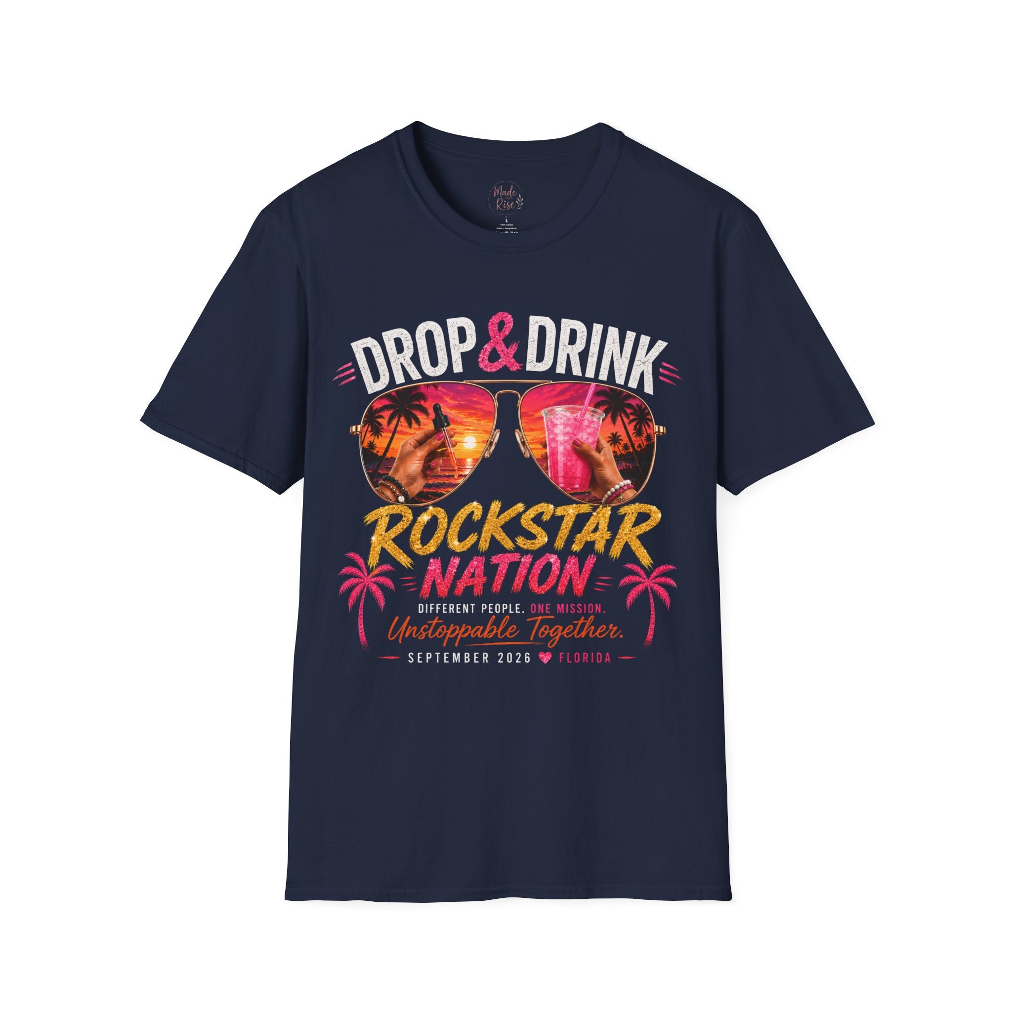 T-Shirt — Drop & Drink Club Florida Retro Palm Sunset Graphic