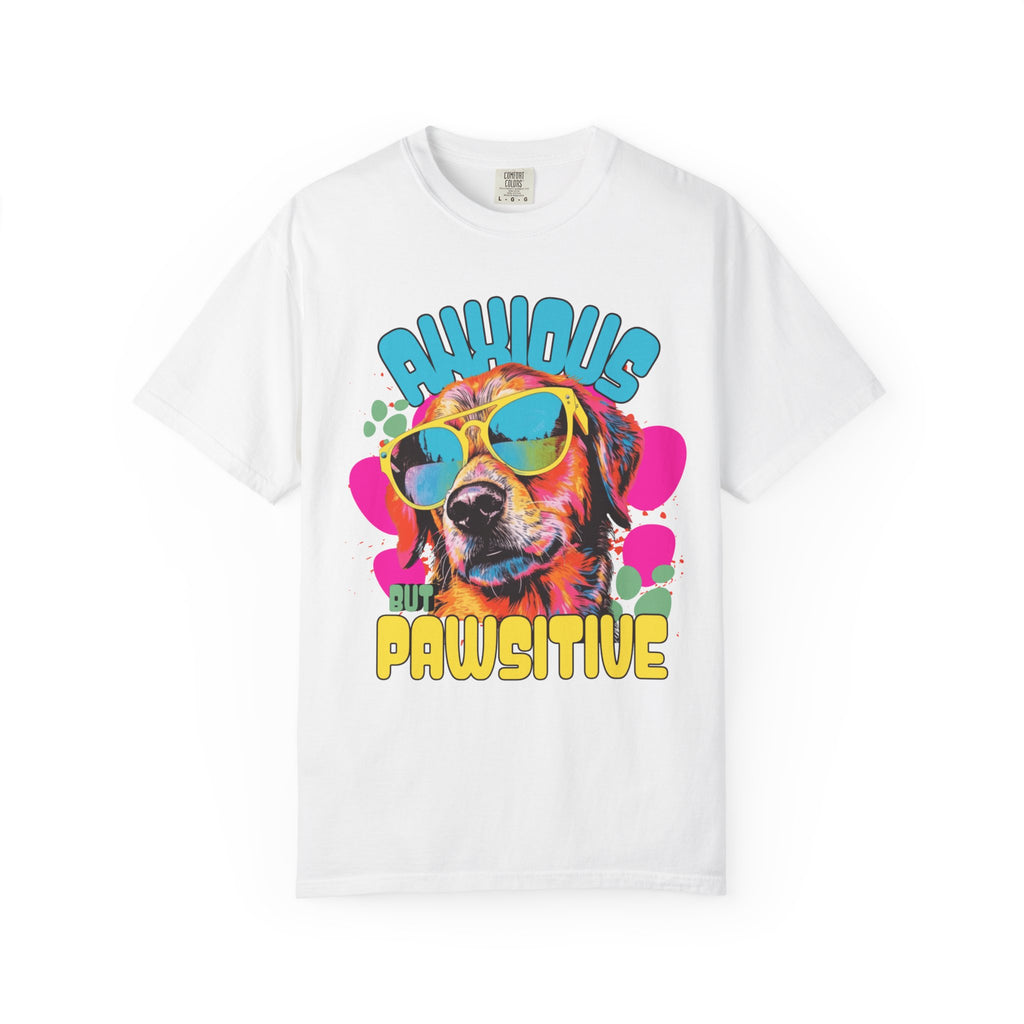 Retro Golden Retriever Shirt, Anxious but Pawsitive Tee, Mental Health Dog Mom, Comfort Colors Colorful Puppy T Shirt, Dog Lover Gift