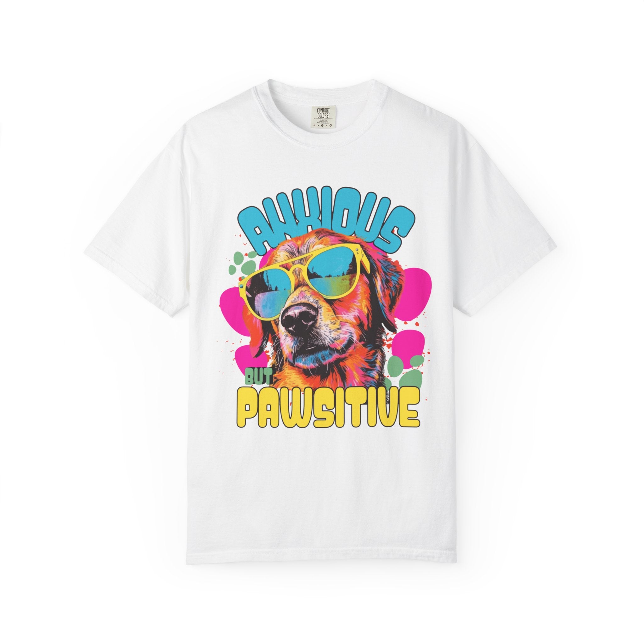 Retro Golden Retriever Shirt, Anxious but Pawsitive Tee, Mental Health Dog Mom, Comfort Colors Colorful Puppy T Shirt, Dog Lover Gift