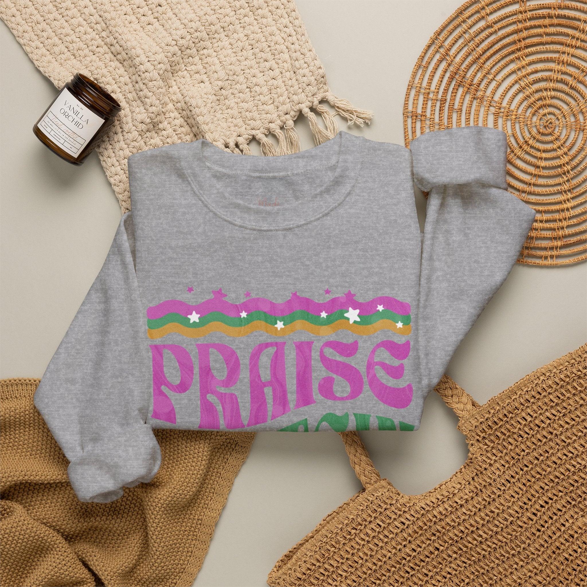 Made to Rise Crewneck Sweatshirt — Retro "Praise Protein Peptides" Graphic
