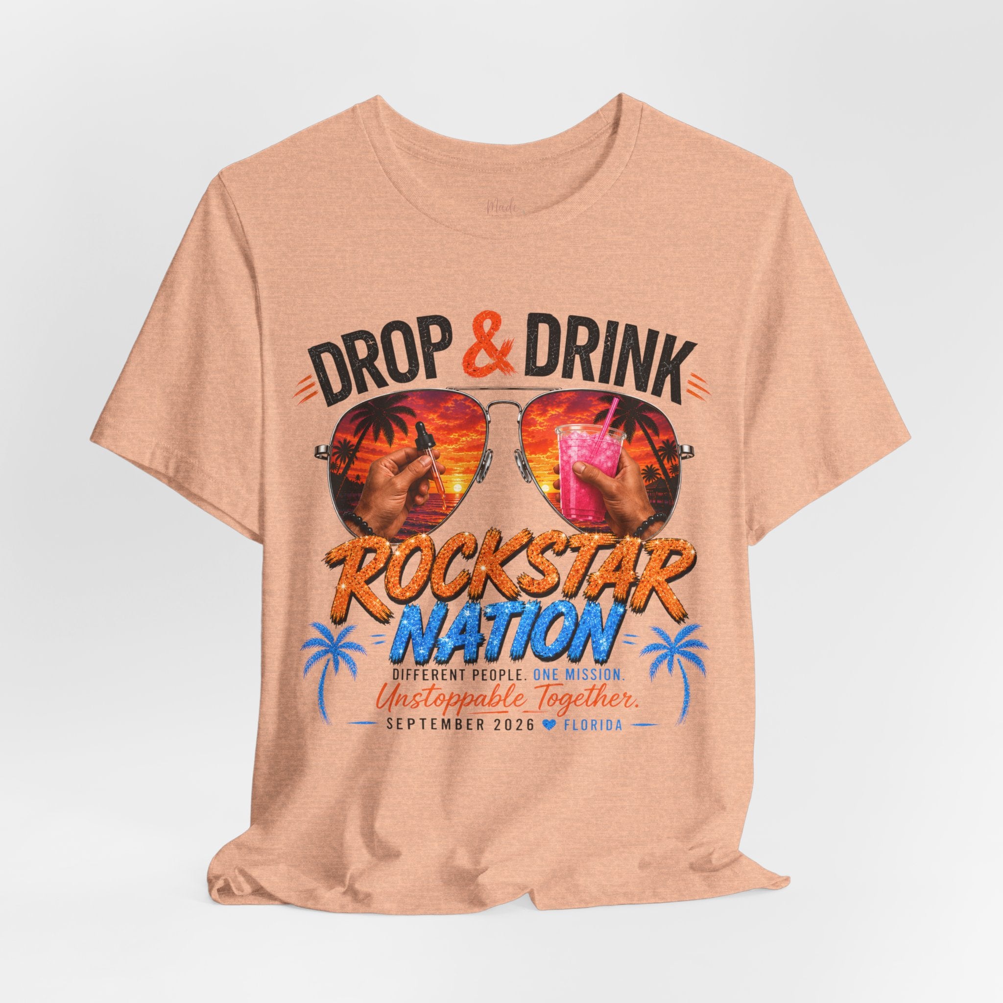 Team Drop & Drink Beach T‑Shirt – Most Likely to Change Lives Sunglasses Graphic