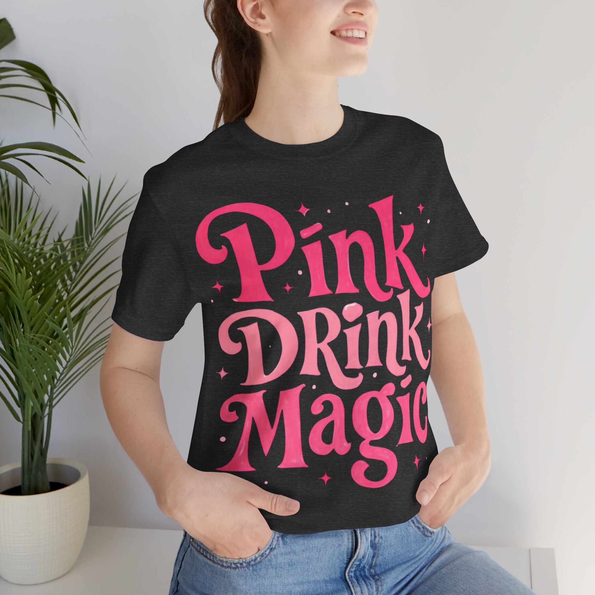 Pink Drink Magic Tee — Cute Retro Script Graphic T-Shirt