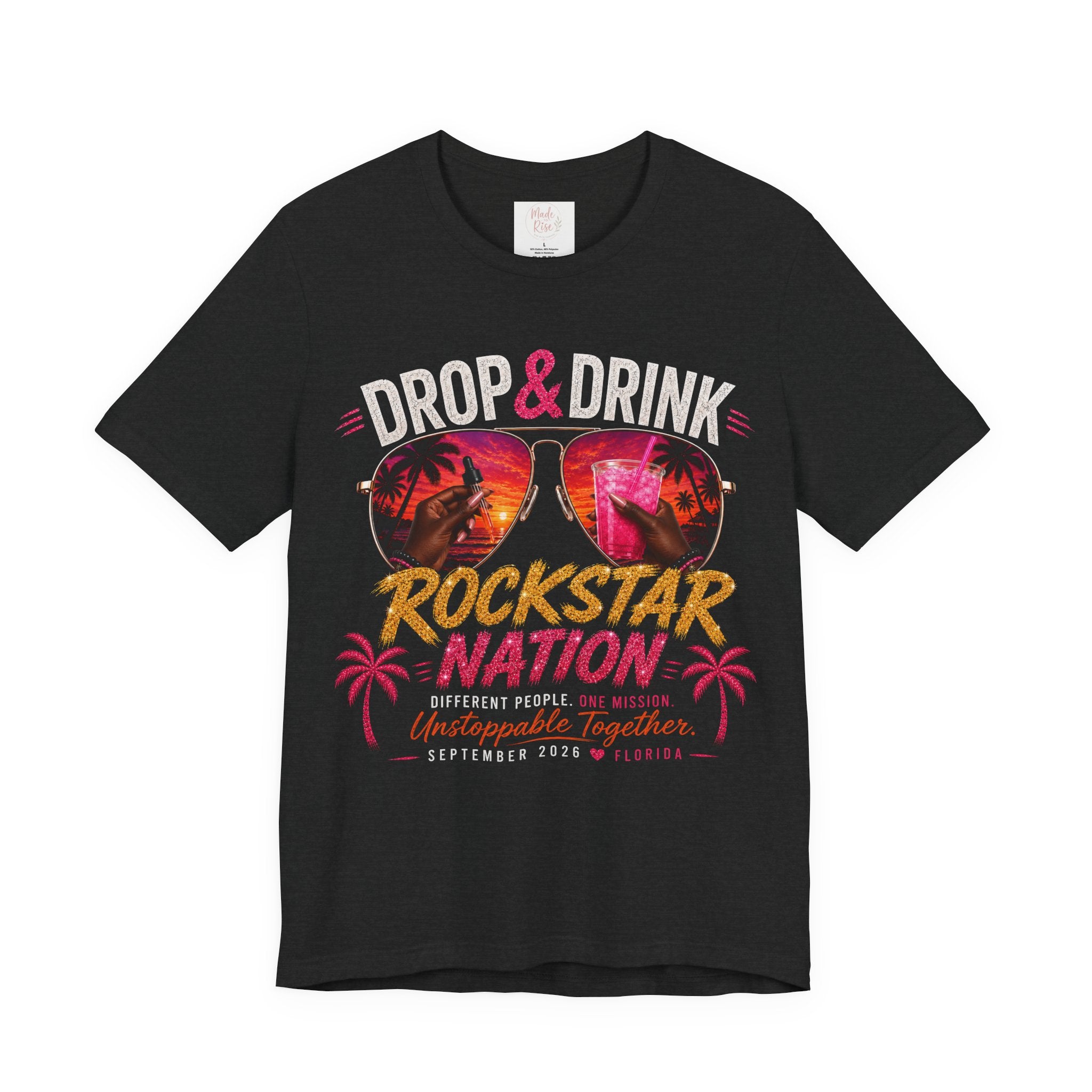 Dark Complexion (women) of Team White Drop & Drink Beach T‑Shirt –  Sunglasses Graphic
