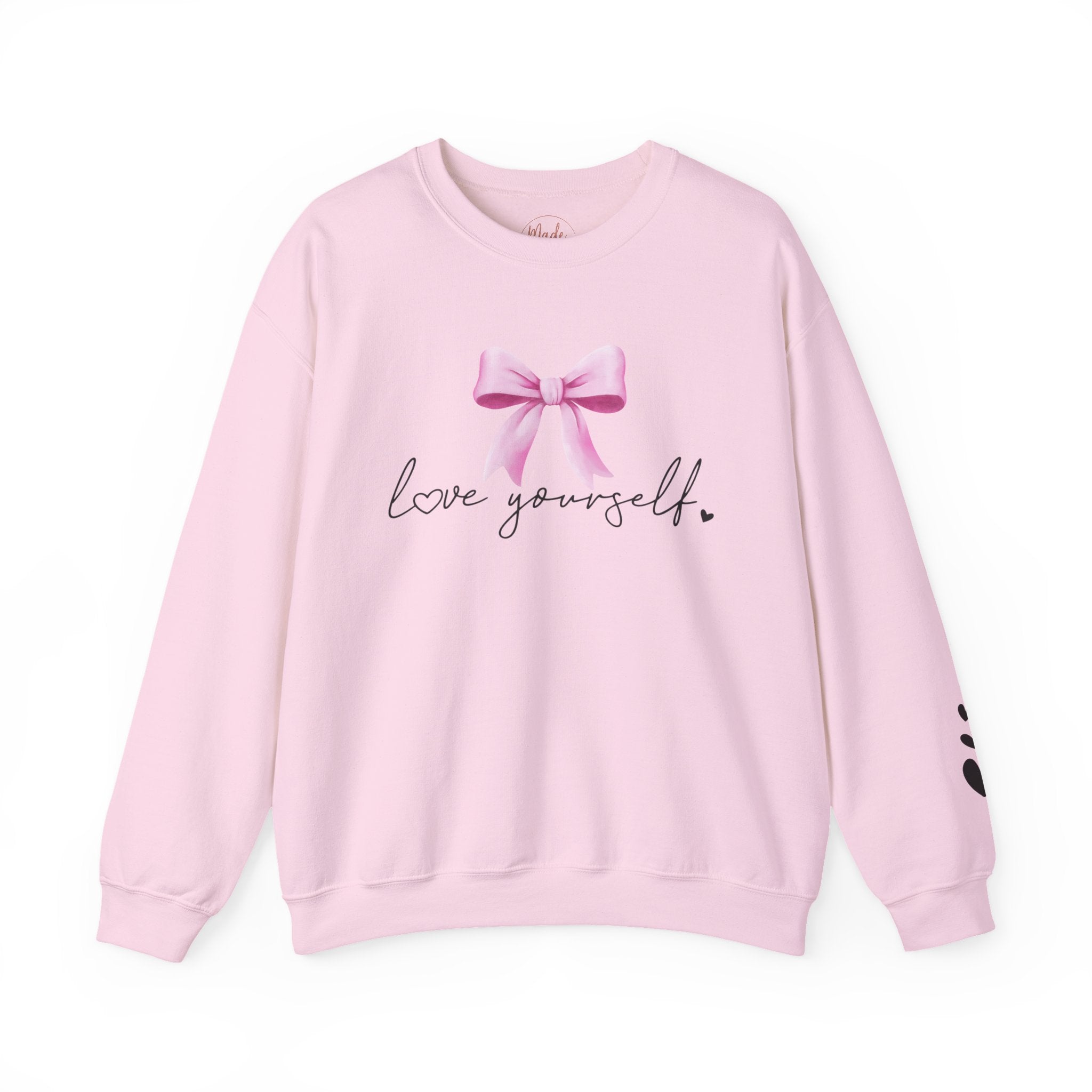 Love Yourself Sweatshirt, Self Love Crewneck Sweatshirt, Motivational Sweatshirt, Pink Bow Sweater, Mental Health Shirt, Positive Apparel