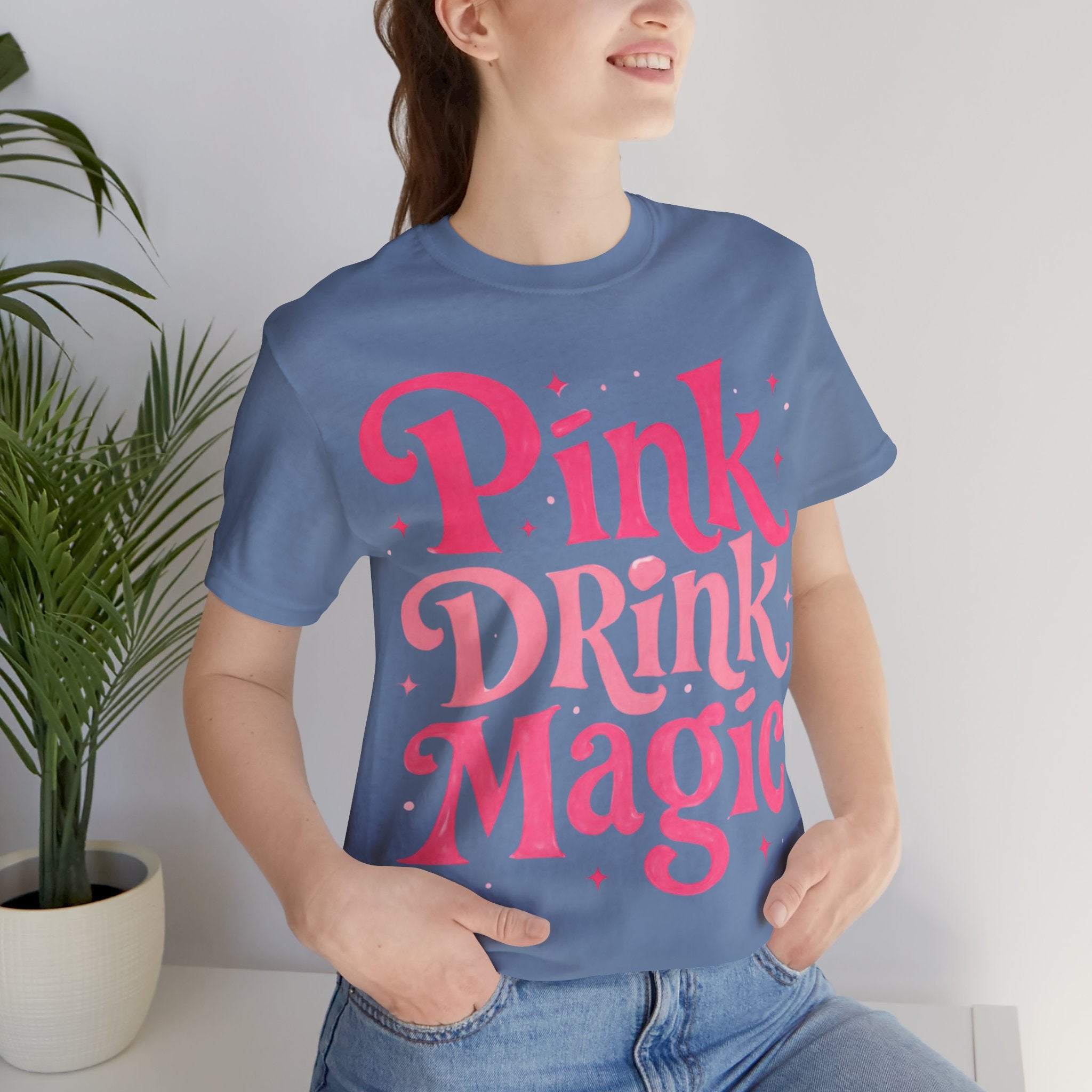 Pink Drink Magic Tee — Cute Retro Script Graphic T-Shirt
