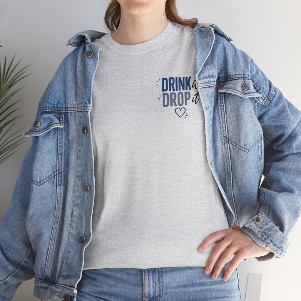 Blue Drink Drop Heart Tee — Cute Minimalist Coffee Graphic T‑Shirt
