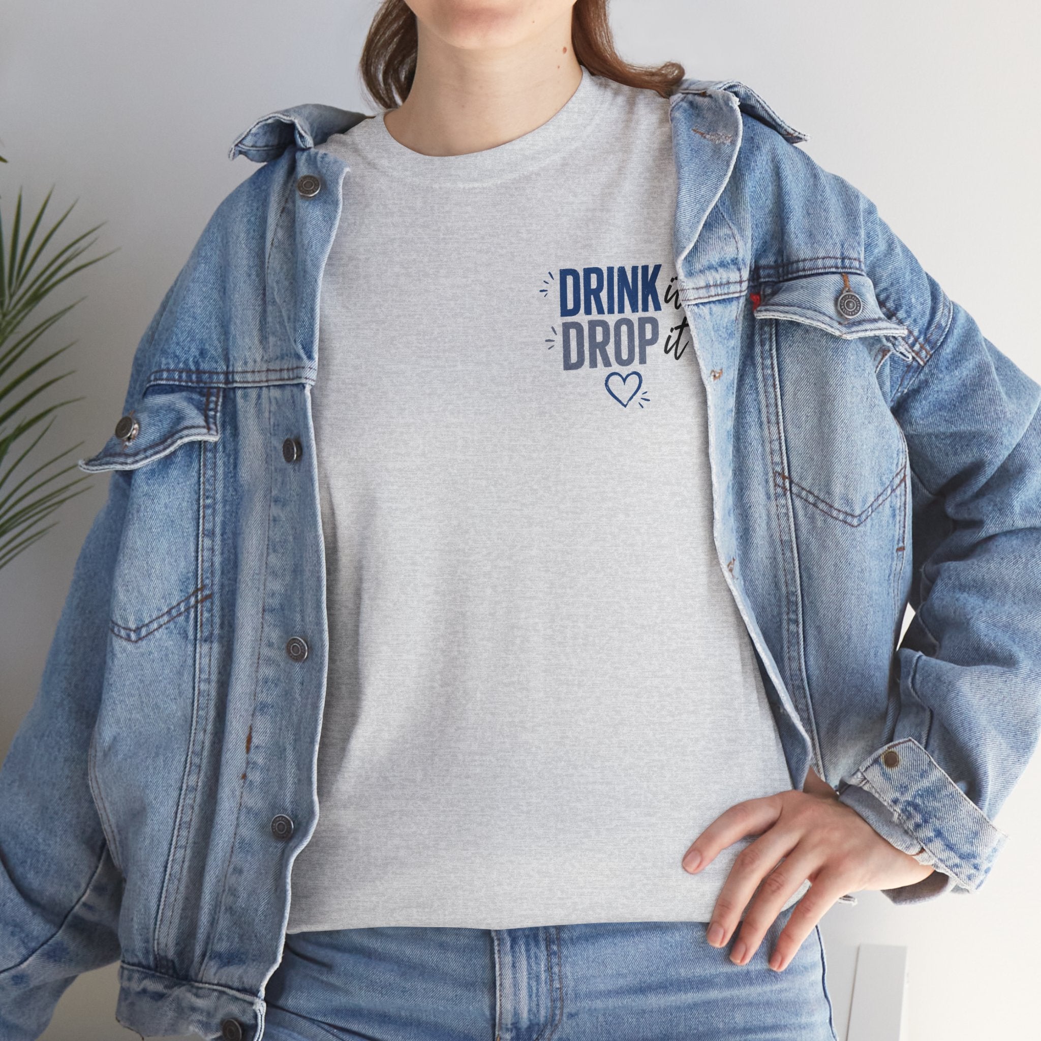 Blue Drink Drop Heart Tee — Cute Minimalist Coffee Graphic T‑Shirt